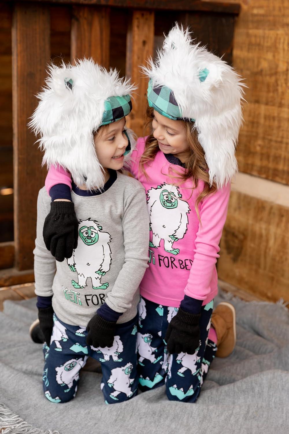 imageLazy One Warm LongSleeve PJ Sets for Girls and Boys Funny Animal Kids Pajama Sets Cozy ComfyYeti for Bed Boy Pajama Sets Light Grey