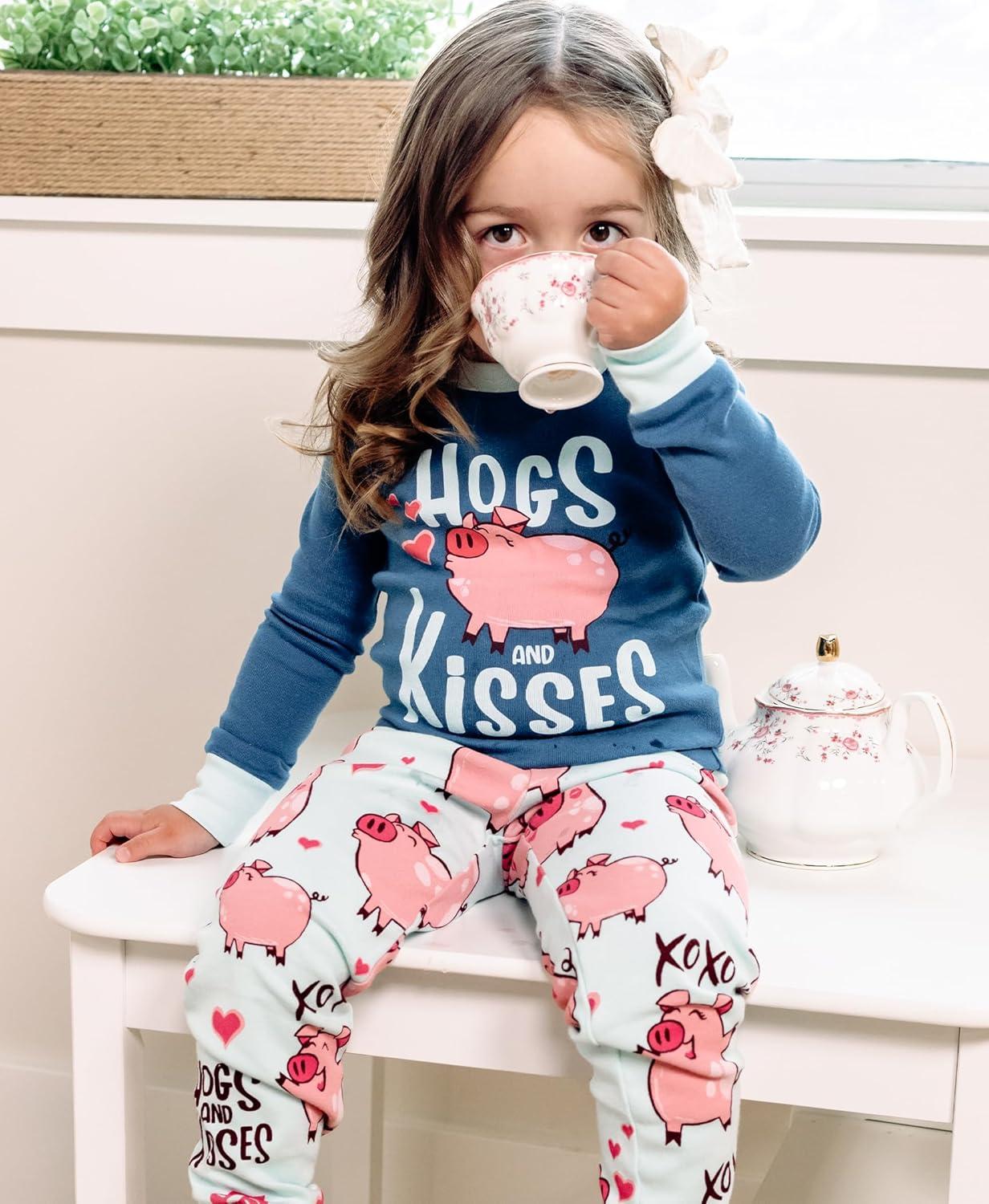 imageLazy One Warm LongSleeve PJ Sets for Girls and Boys Funny Kids Pajama Sets Cozy ComfyHogs  Kisses Blue Pajama Sets