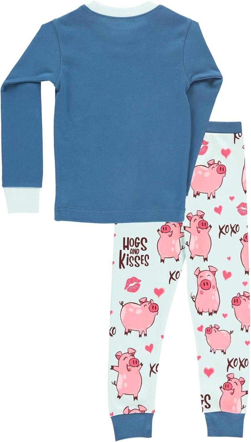 imageLazy One Warm LongSleeve PJ Sets for Girls and Boys Funny Kids Pajama Sets Cozy ComfyHogs  Kisses Blue Pajama Sets