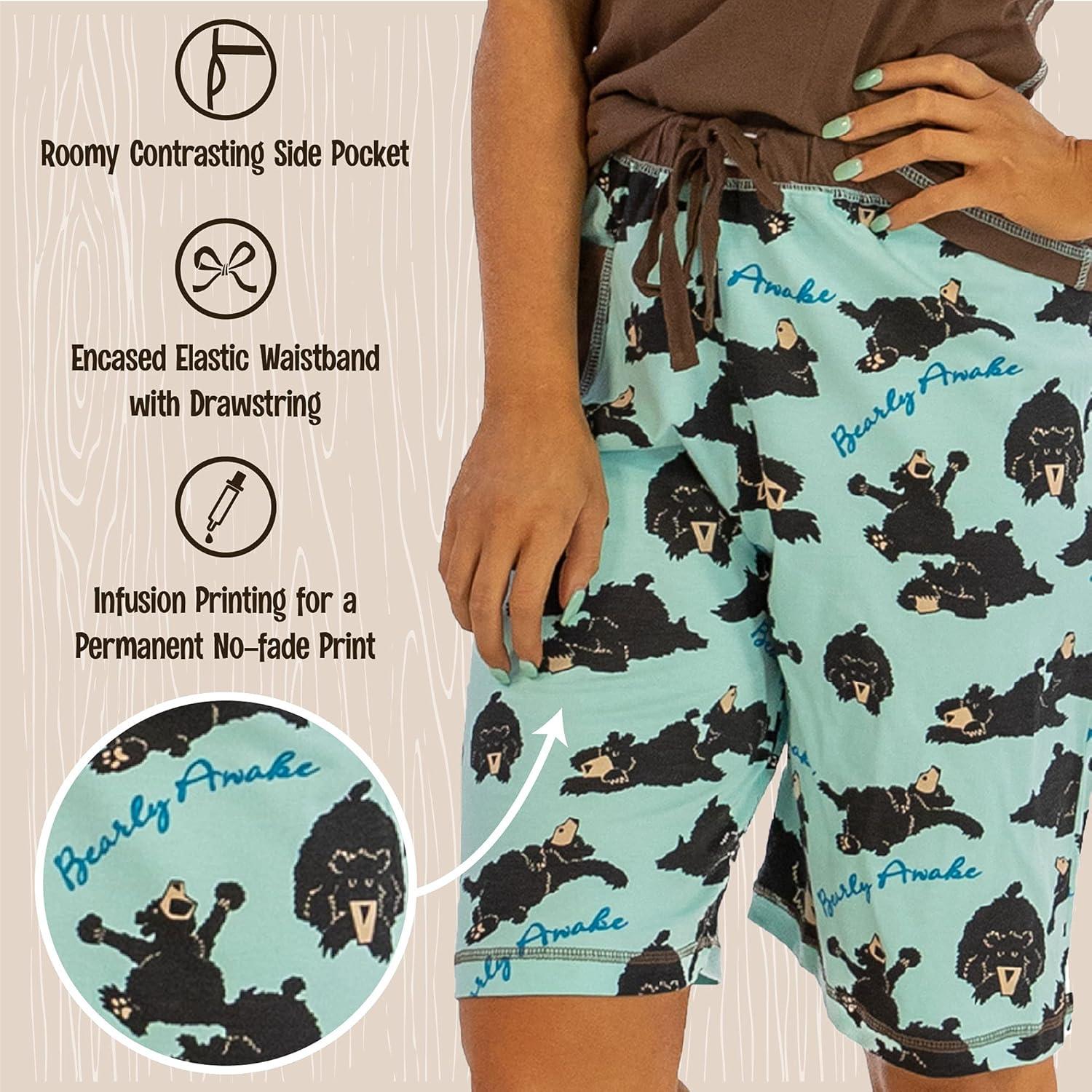 imageLazy One Womens Bermuda Shorts with Elastic Waistband and Scoop Pockets Animal Designs XSXLBearly Awake Bermuda Shorts
