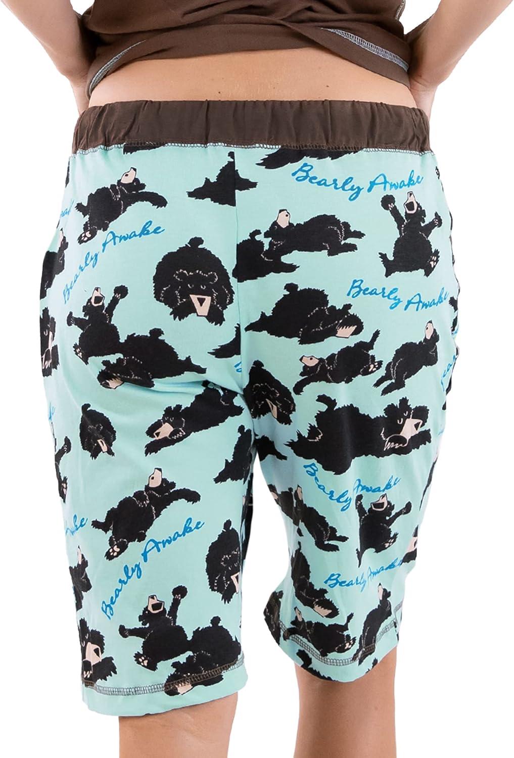 imageLazy One Womens Bermuda Shorts with Elastic Waistband and Scoop Pockets Animal Designs XSXLBearly Awake Bermuda Shorts