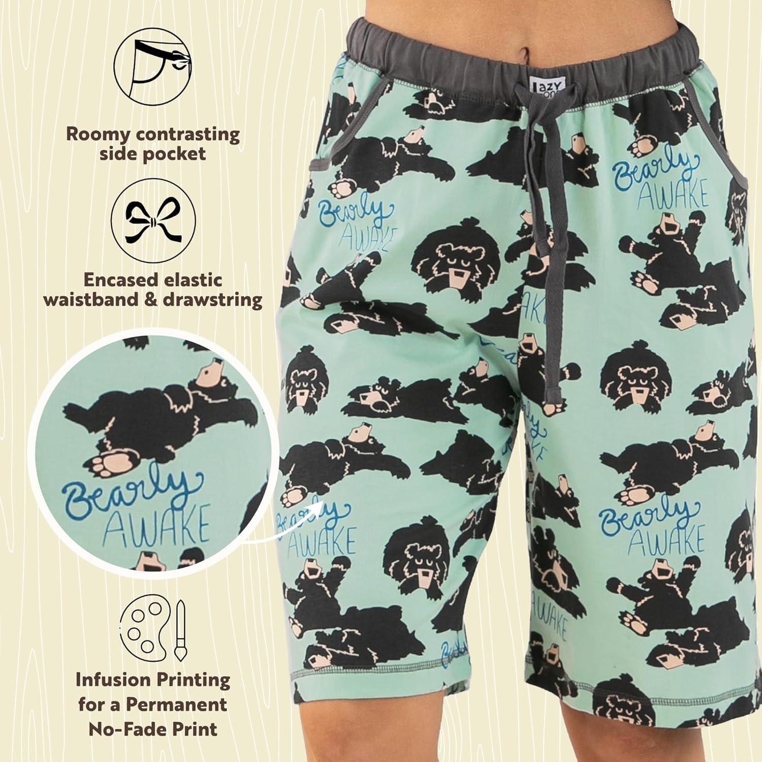 imageLazy One Womens Bermuda Shorts with Elastic Waistband and Scoop Pockets Animal Designs XSXLBearly Awake Grey Bermuda Shorts