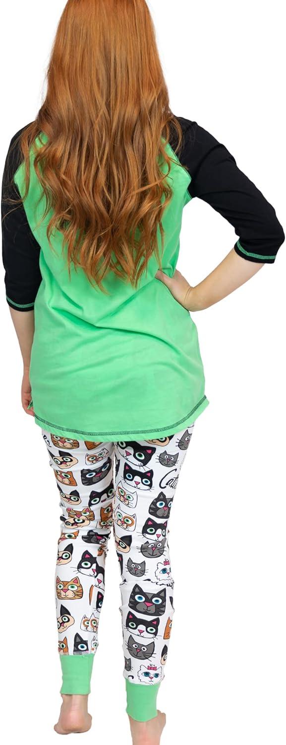 imageLazy One Womens Soft Casual Pajama Leggings and Tall Tee Sets With Cute Fun Prints Cute Womens Pajama SetsCattitude Pajama Set