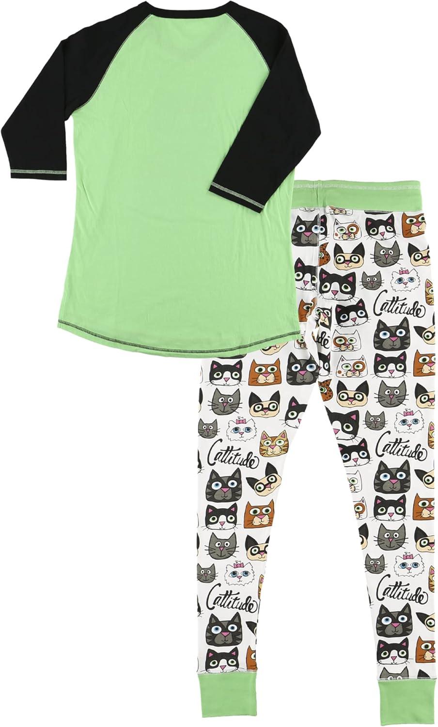 imageLazy One Womens Soft Casual Pajama Leggings and Tall Tee Sets With Cute Fun Prints Cute Womens Pajama SetsCattitude Pajama Set