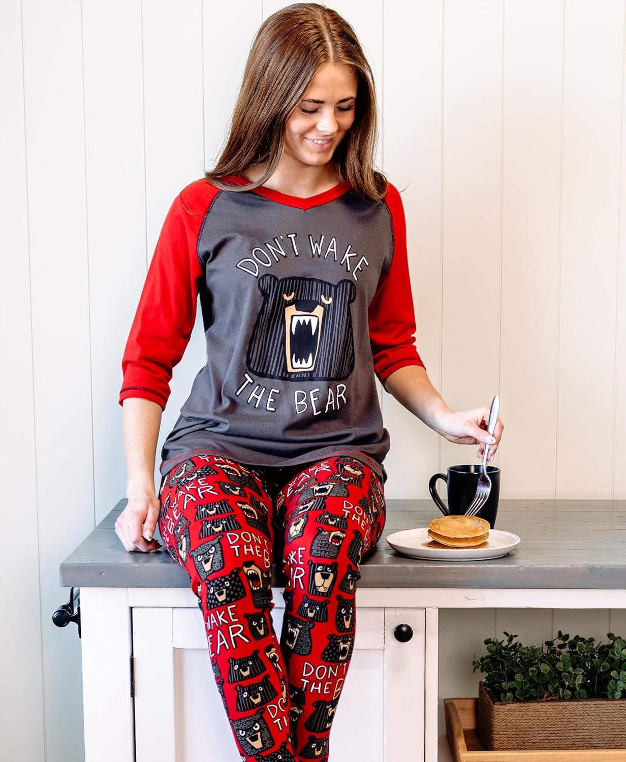 imageLazy One Womens Soft Casual Pajama Leggings and Tall Tee Sets With Cute Fun Prints Cute Womens Pajama SetsDont Wake the Bear Pajama Set