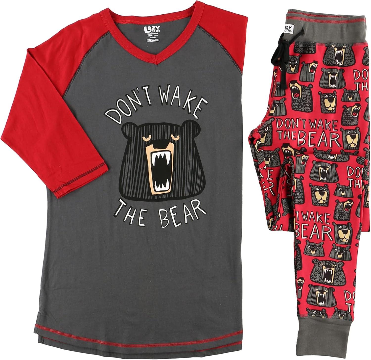 imageLazy One Womens Soft Casual Pajama Leggings and Tall Tee Sets With Cute Fun Prints Cute Womens Pajama SetsDont Wake the Bear Pajama Set