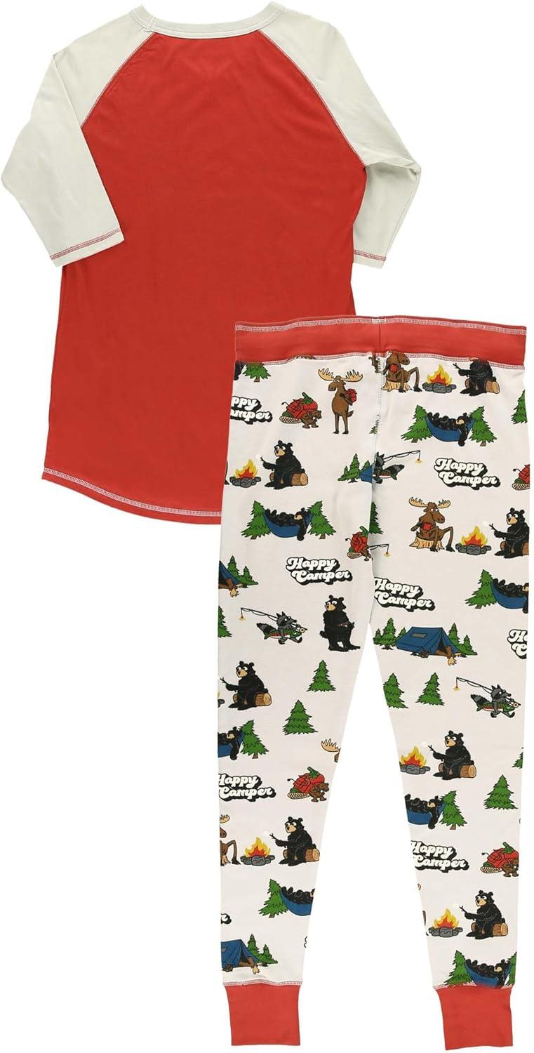 imageLazy One Womens Soft Casual Pajama Leggings and Tall Tee Sets With Cute Fun Prints Cute Womens Pajama SetsHappy Camper Pajama Set