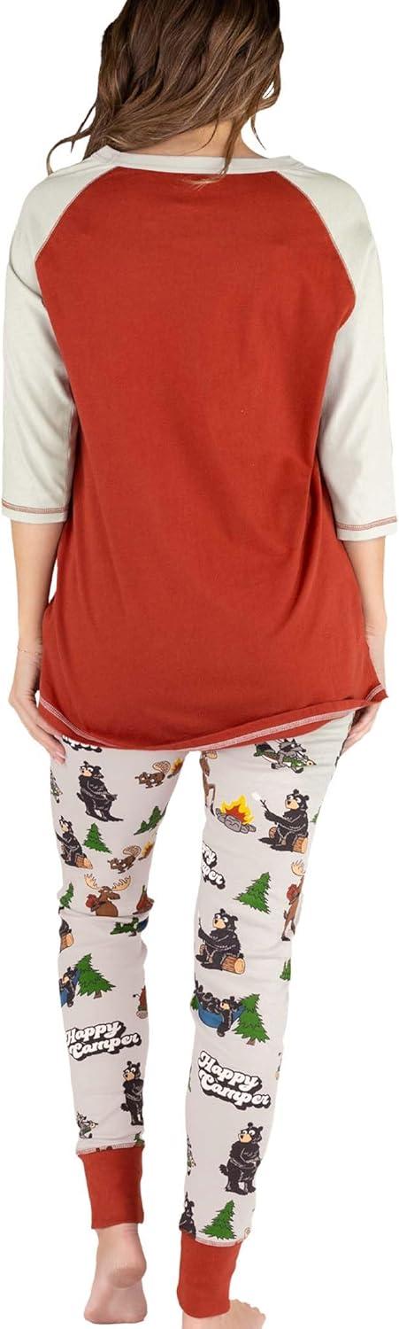 imageLazy One Womens Soft Casual Pajama Leggings and Tall Tee Sets With Cute Fun Prints Cute Womens Pajama SetsHappy Camper Pajama Set