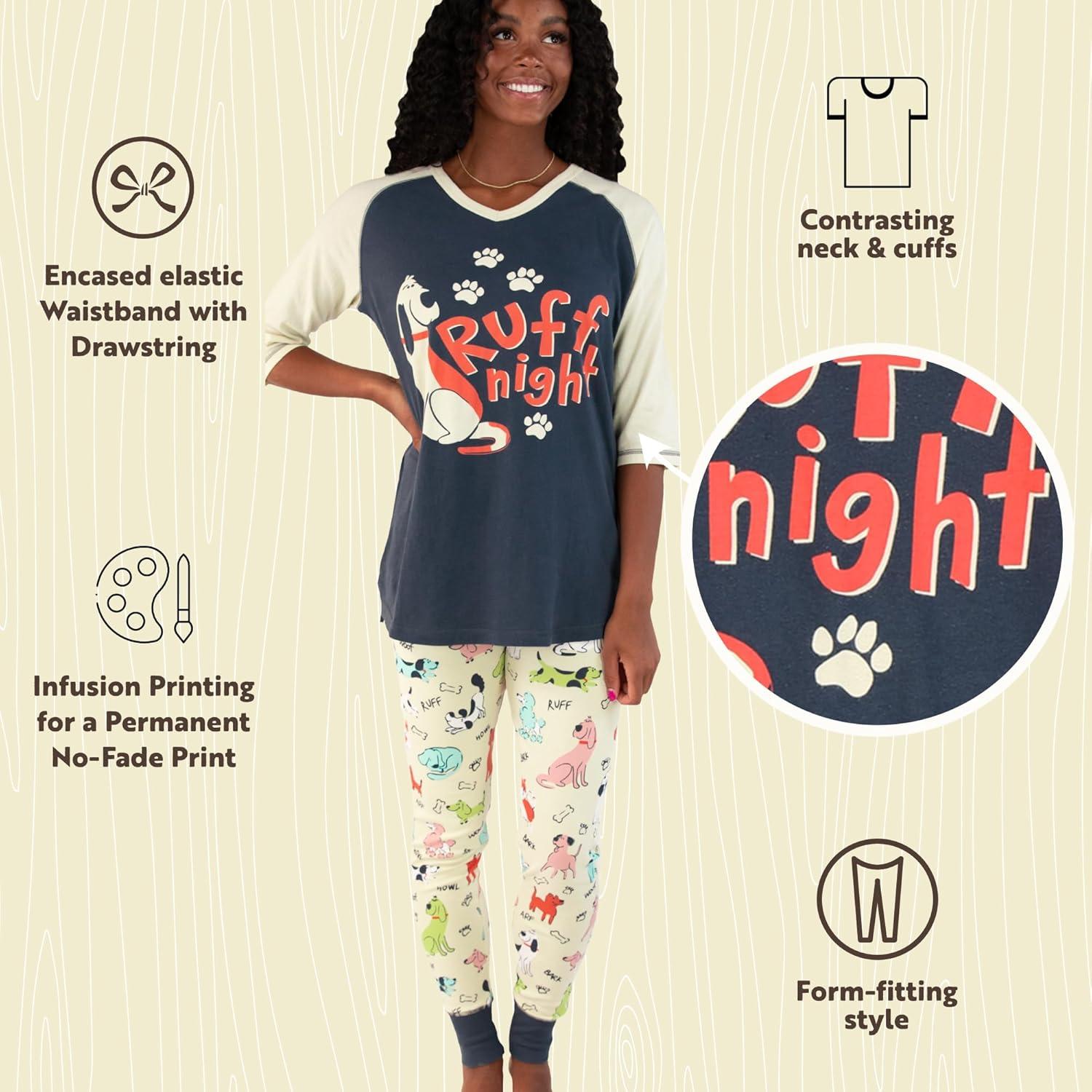imageLazy One Womens Soft Casual Pajama Leggings and Tall Tee Sets With Cute Fun Prints Cute Womens Pajama SetsRuff Night Pajama Set