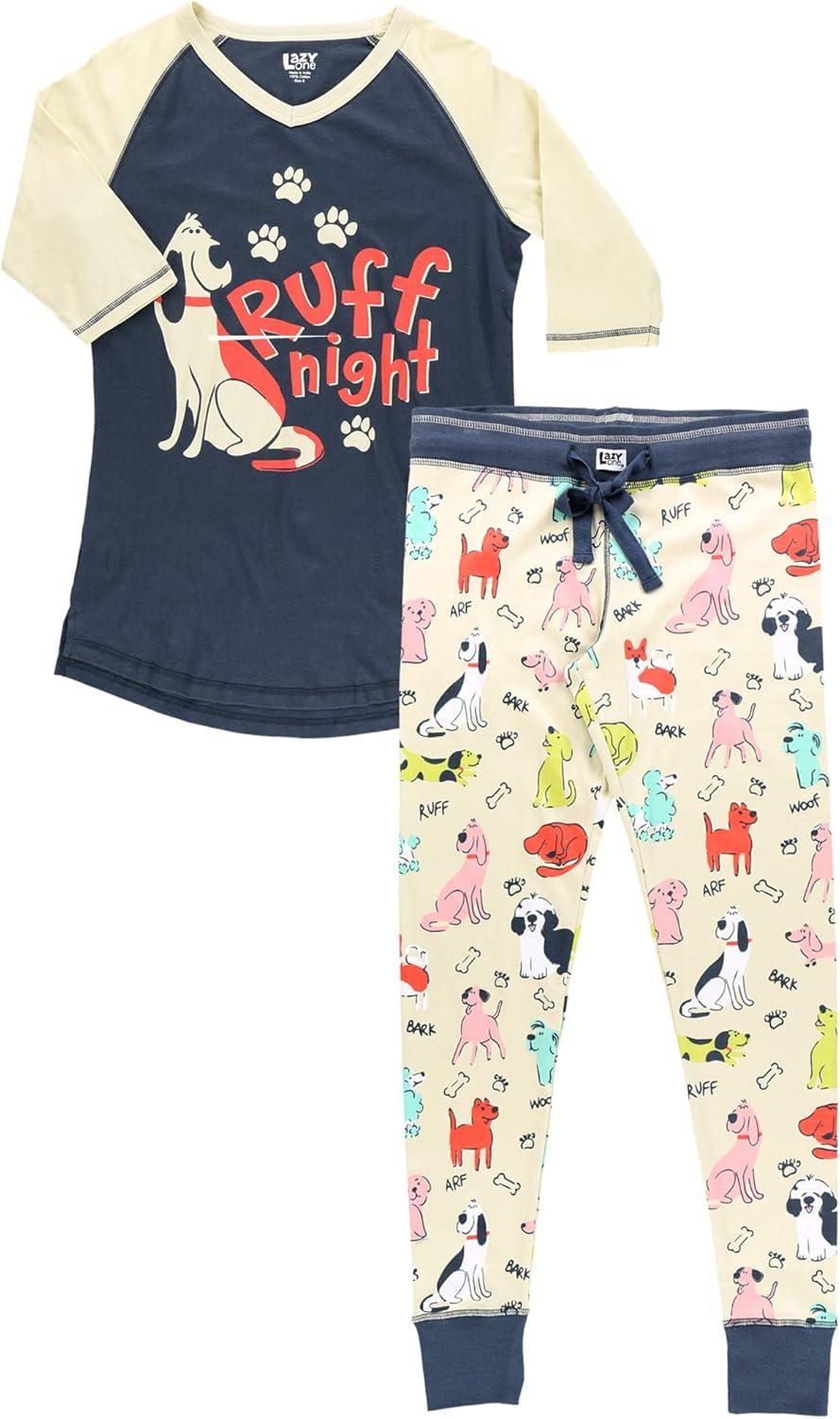 imageLazy One Womens Soft Casual Pajama Leggings and Tall Tee Sets With Cute Fun Prints Cute Womens Pajama SetsRuff Night Pajama Set