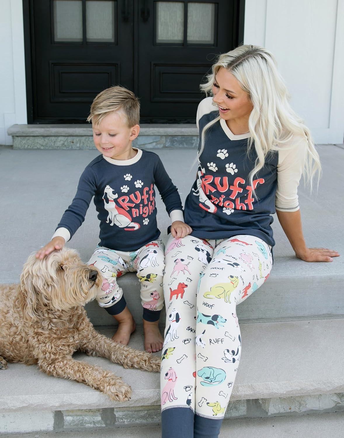 imageLazy One Womens Soft Casual Pajama Leggings and Tall Tee Sets With Cute Fun Prints Cute Womens Pajama SetsRuff Night Pajama Set