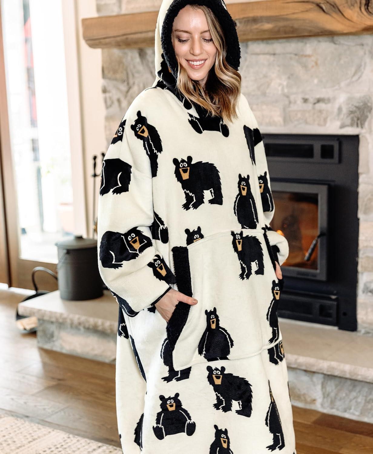 imageLazyOne Oversized Blanket Hoodie Oversized Hoodies for Women and Men One Size Fits All Wearable BlanketsBlack Bear