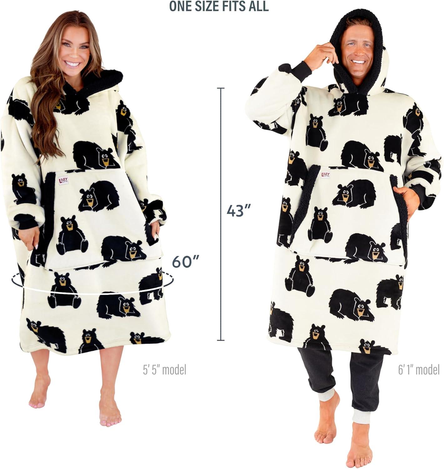 imageLazyOne Oversized Blanket Hoodie Oversized Hoodies for Women and Men One Size Fits All Wearable BlanketsBlack Bear