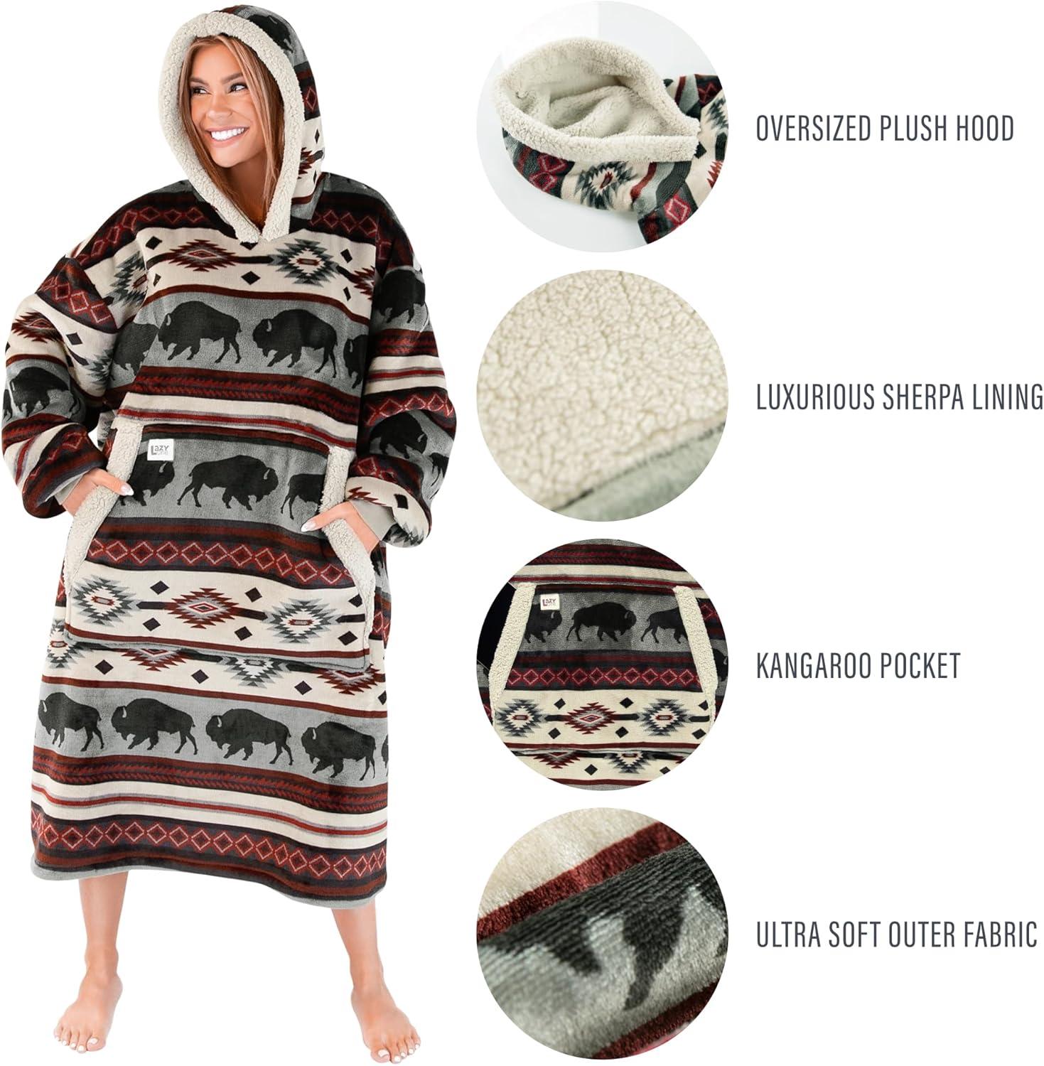 imageLazyOne Oversized Blanket Hoodie Oversized Hoodies for Women and Men One Size Fits All Wearable BlanketsBuffalo Fair Isle