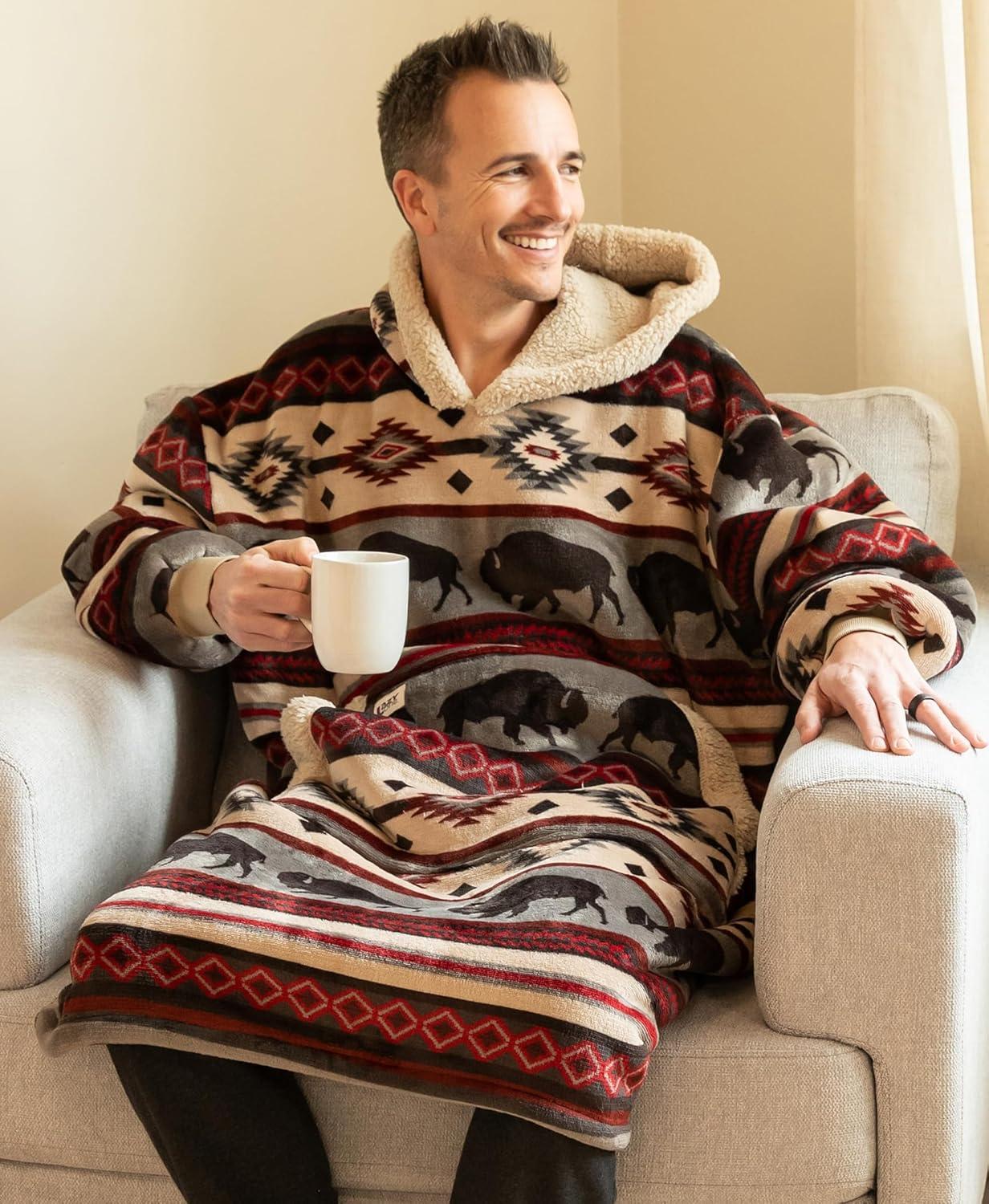 imageLazyOne Oversized Blanket Hoodie Oversized Hoodies for Women and Men One Size Fits All Wearable BlanketsBuffalo Fair Isle