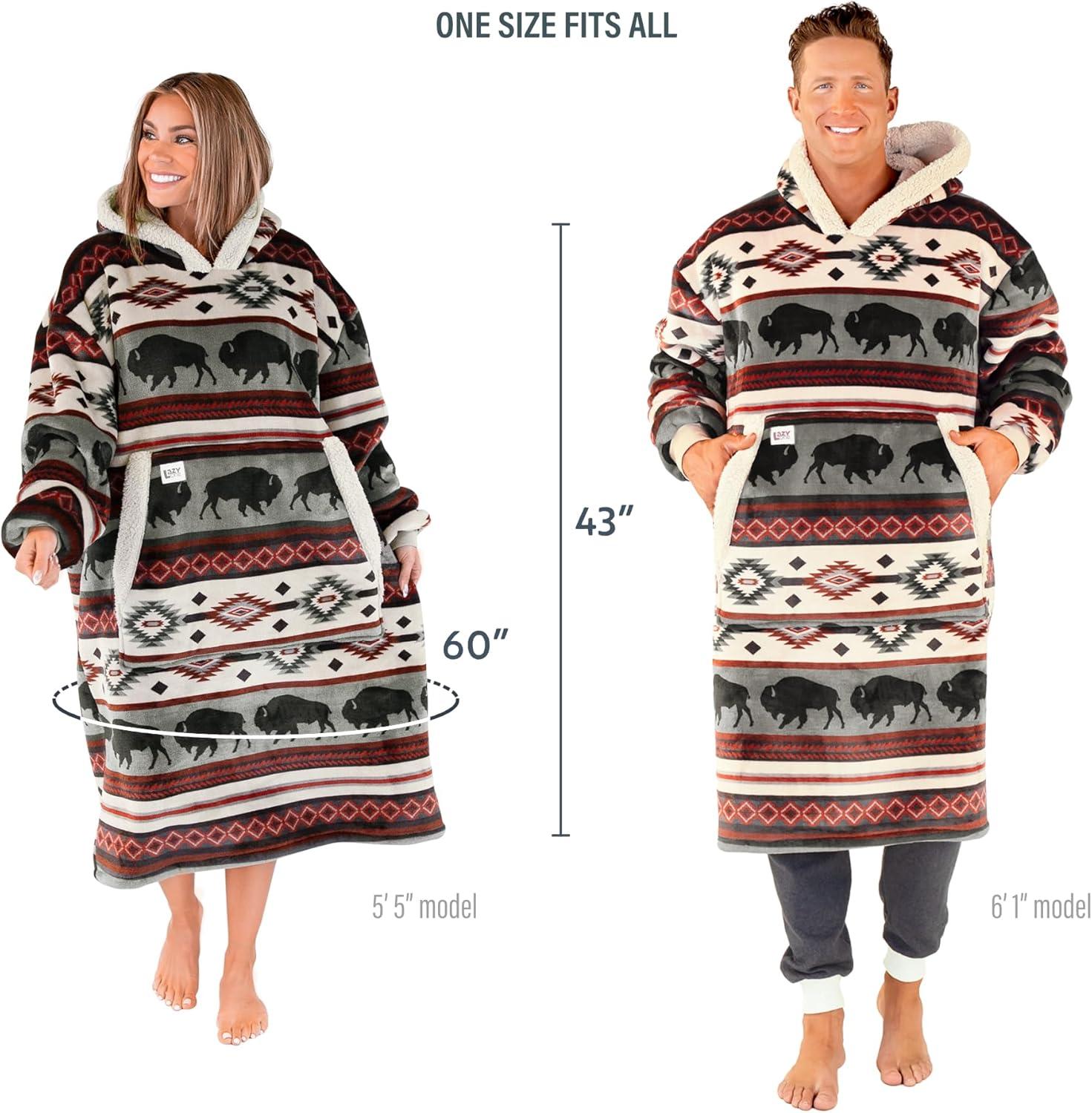imageLazyOne Oversized Blanket Hoodie Oversized Hoodies for Women and Men One Size Fits All Wearable BlanketsBuffalo Fair Isle