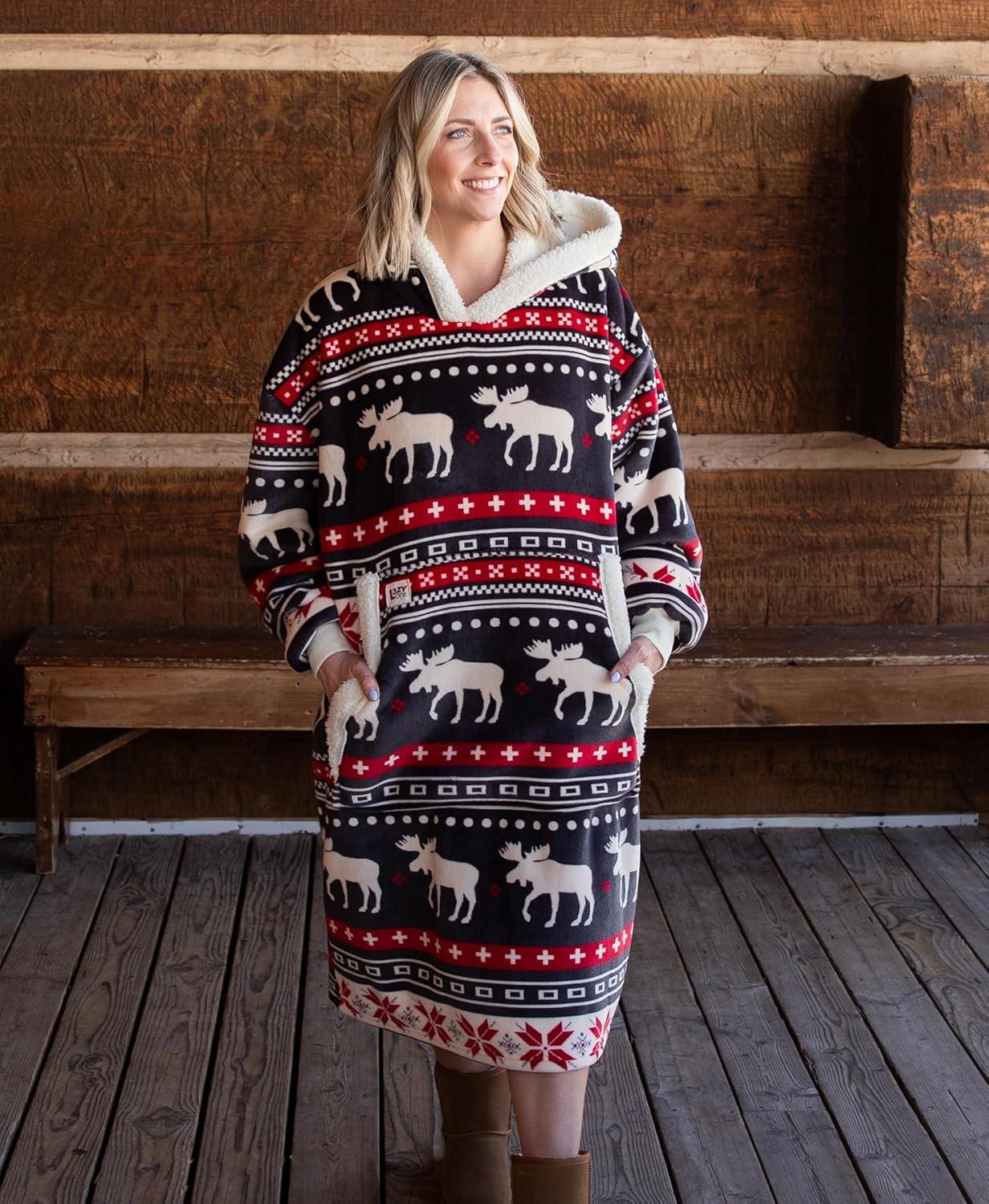 imageLazyOne Oversized Blanket Hoodie Oversized Hoodies for Women and Men One Size Fits All Wearable BlanketsCabin Fair Isle