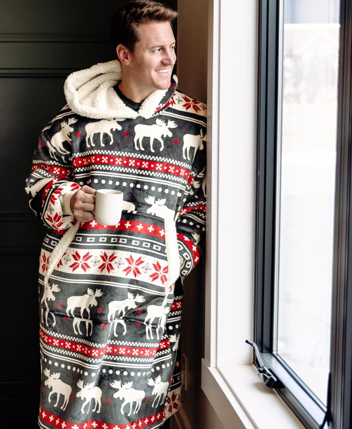 imageLazyOne Oversized Blanket Hoodie Oversized Hoodies for Women and Men One Size Fits All Wearable BlanketsCabin Fair Isle