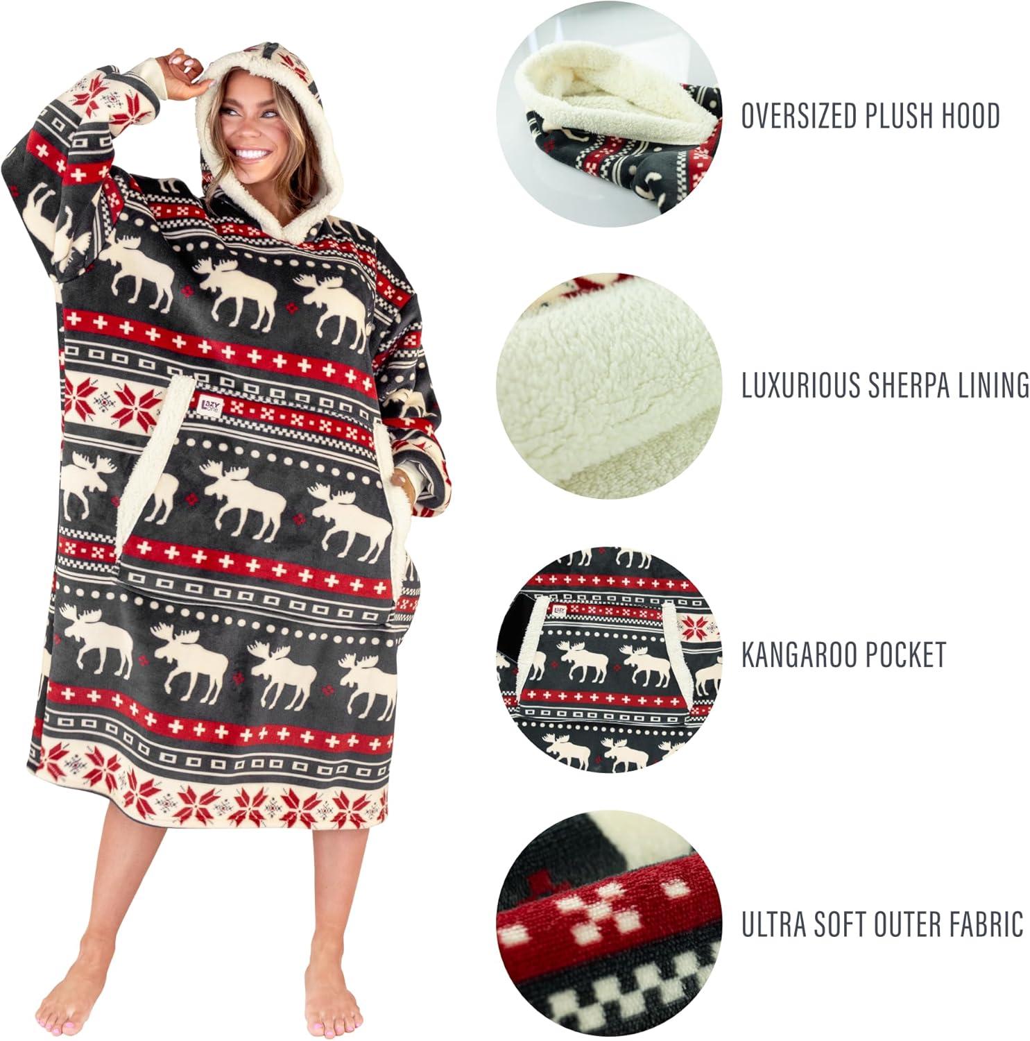 imageLazyOne Oversized Blanket Hoodie Oversized Hoodies for Women and Men One Size Fits All Wearable BlanketsCabin Fair Isle