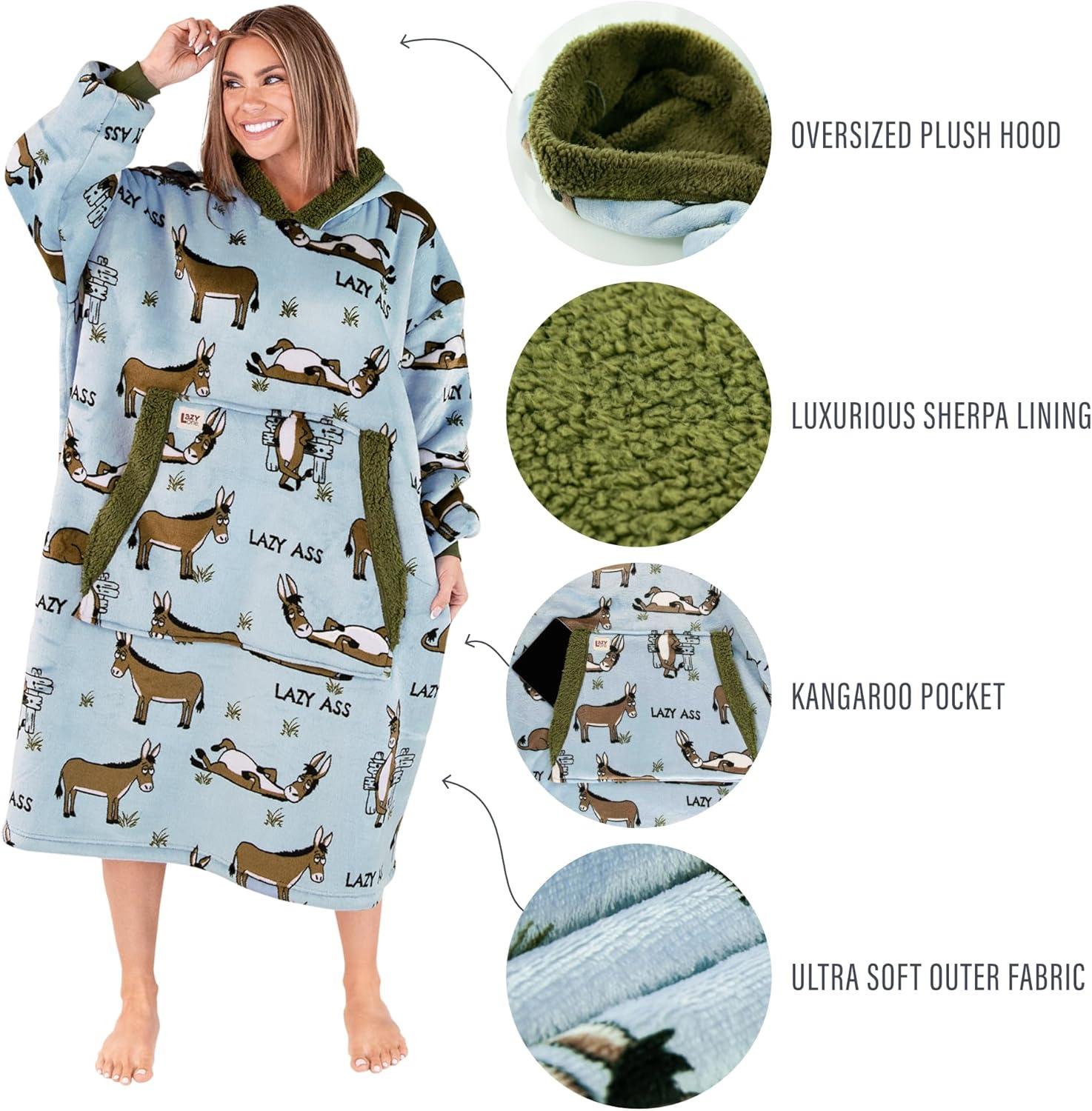imageLazyOne Oversized Blanket Hoodie Oversized Hoodies for Women and Men One Size Fits All Wearable BlanketsDonkey