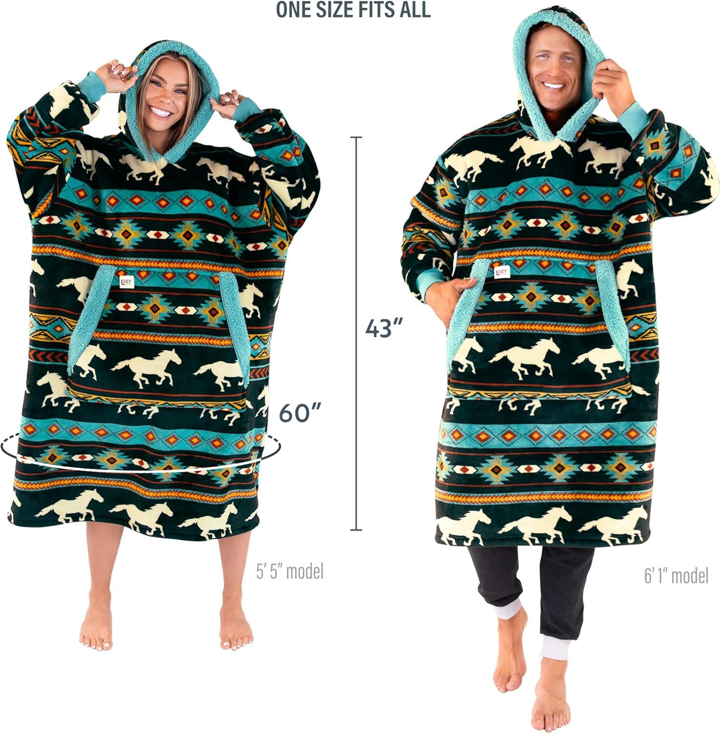 imageLazyOne Oversized Blanket Hoodie Oversized Hoodies for Women and Men One Size Fits All Wearable BlanketsHorse Fair Isle