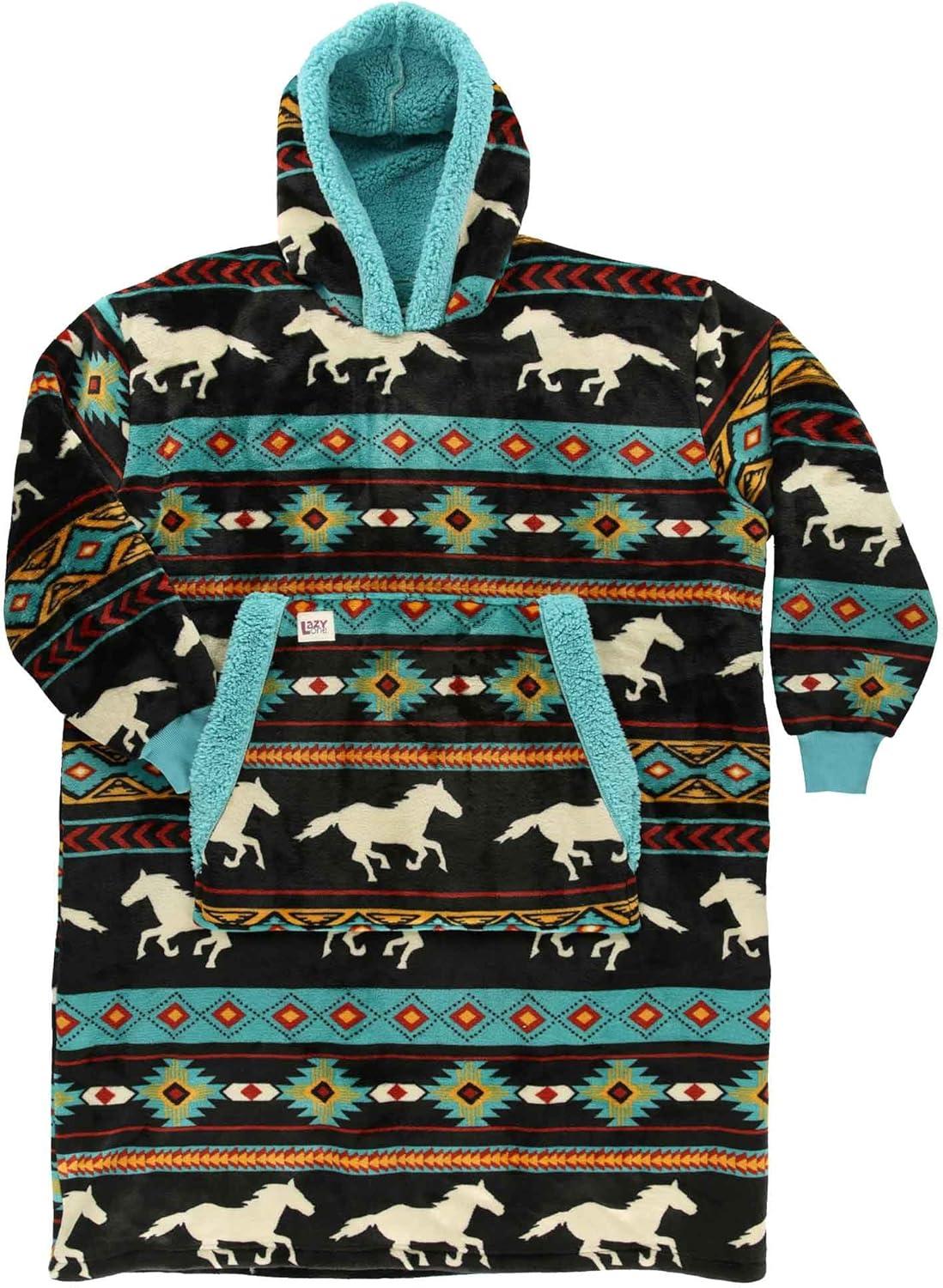 imageLazyOne Oversized Blanket Hoodie Oversized Hoodies for Women and Men One Size Fits All Wearable BlanketsHorse Fair Isle