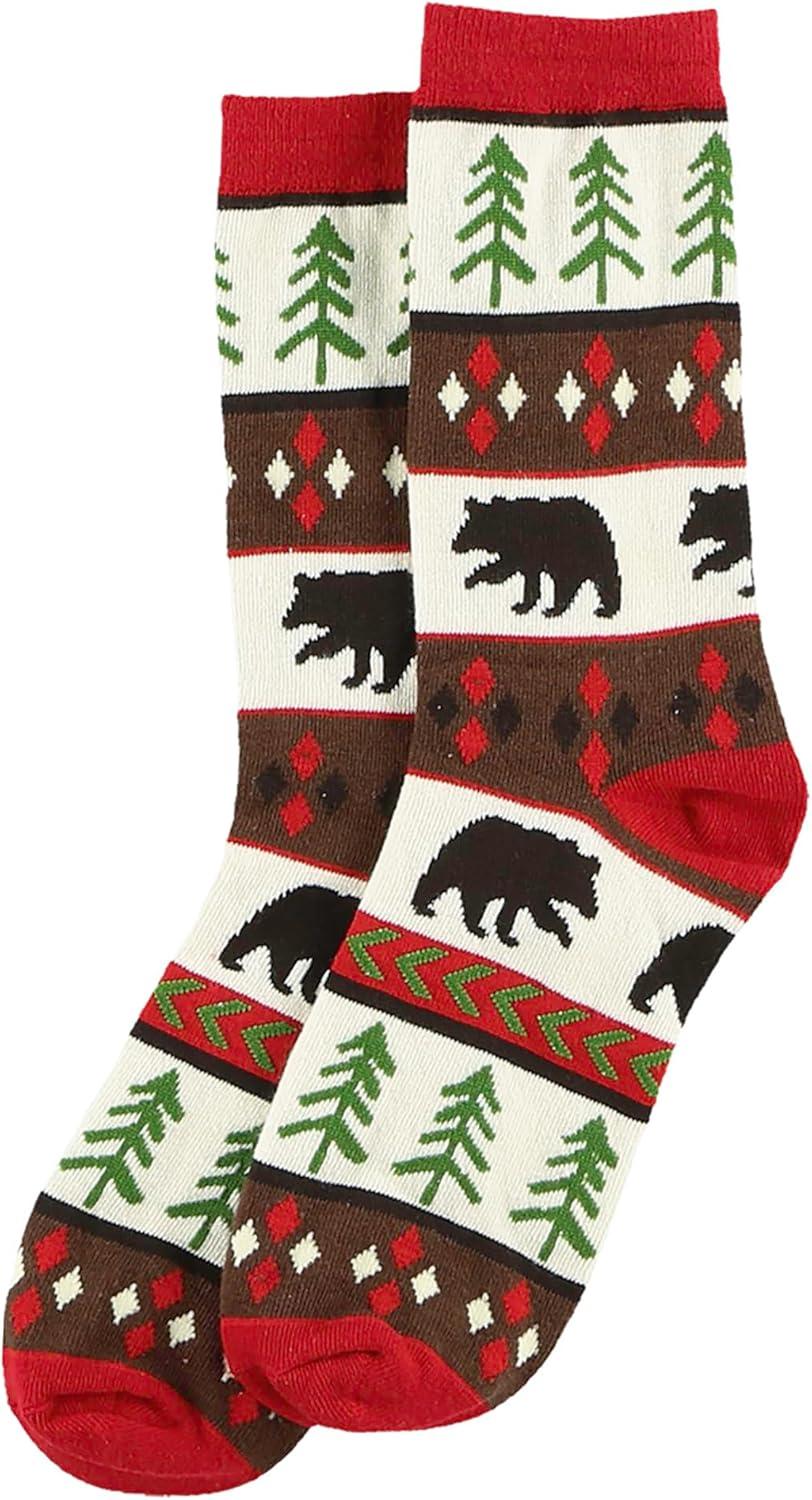 imageLazyOnes Men and Womens Novelty Crew Socks Funny Gifts For Men and Women Christmas SocksBear Fair Isle