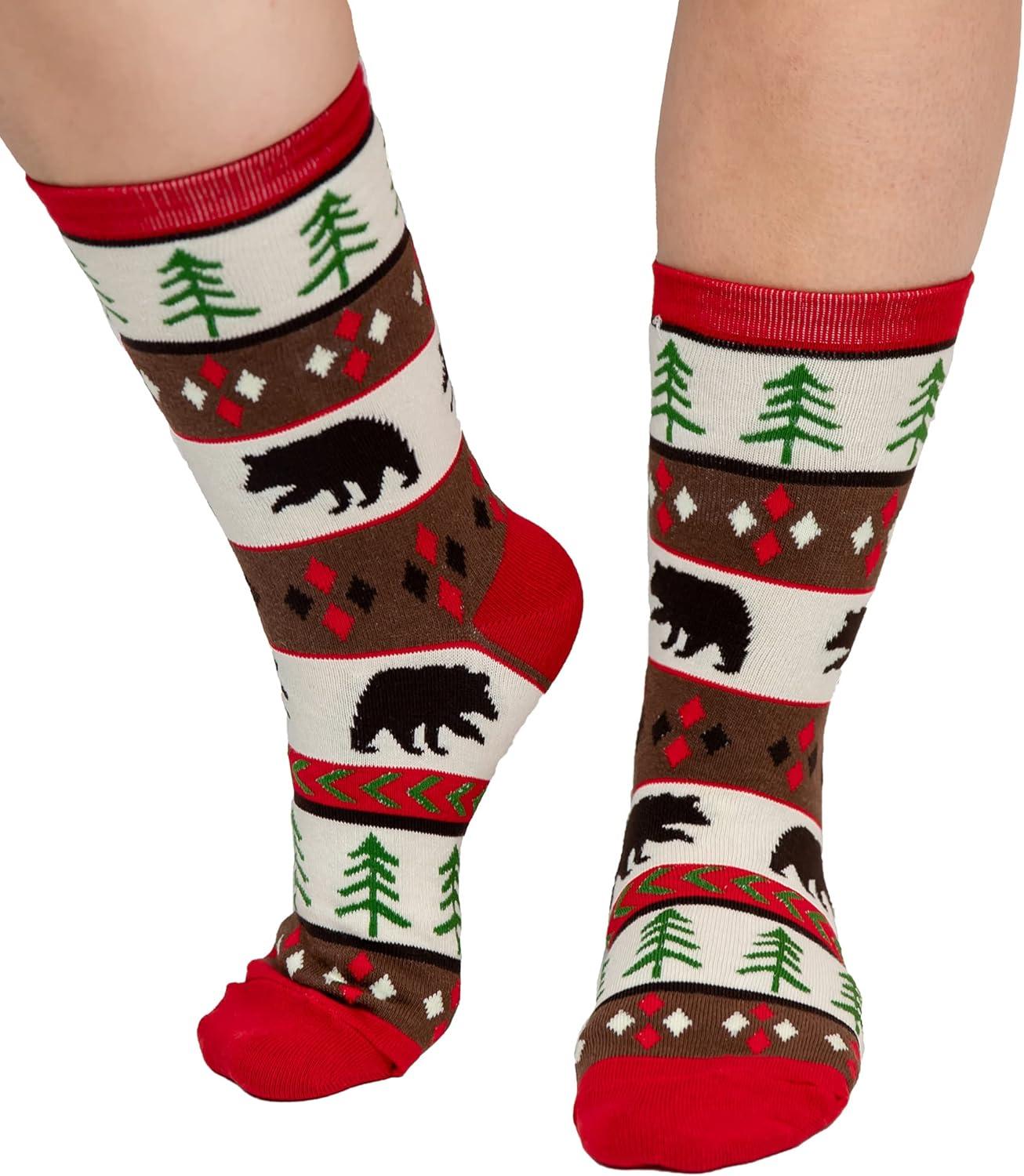 imageLazyOnes Men and Womens Novelty Crew Socks Funny Gifts For Men and Women Christmas SocksBear Fair Isle