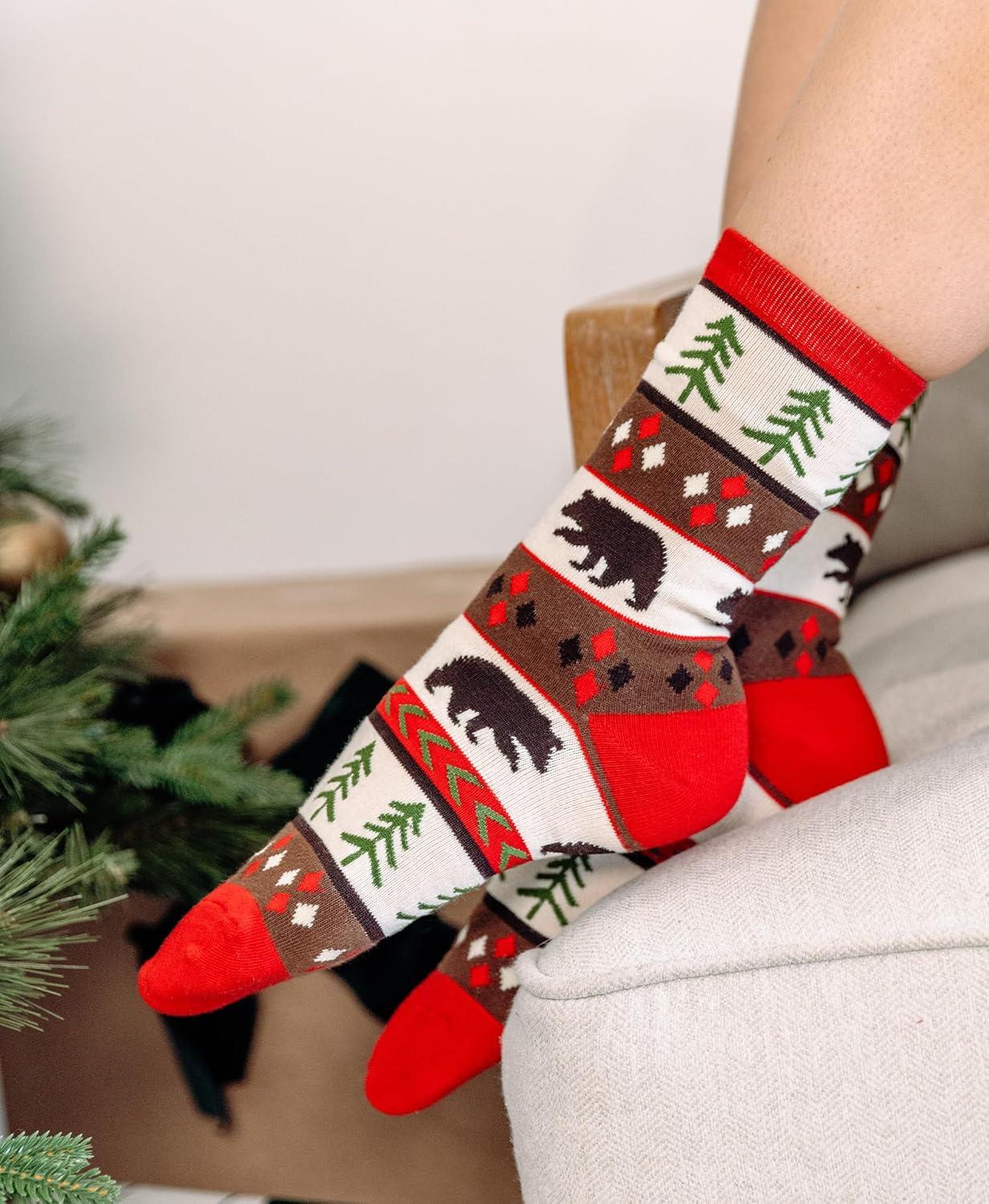 imageLazyOnes Men and Womens Novelty Crew Socks Funny Gifts For Men and Women Christmas SocksBear Fair Isle