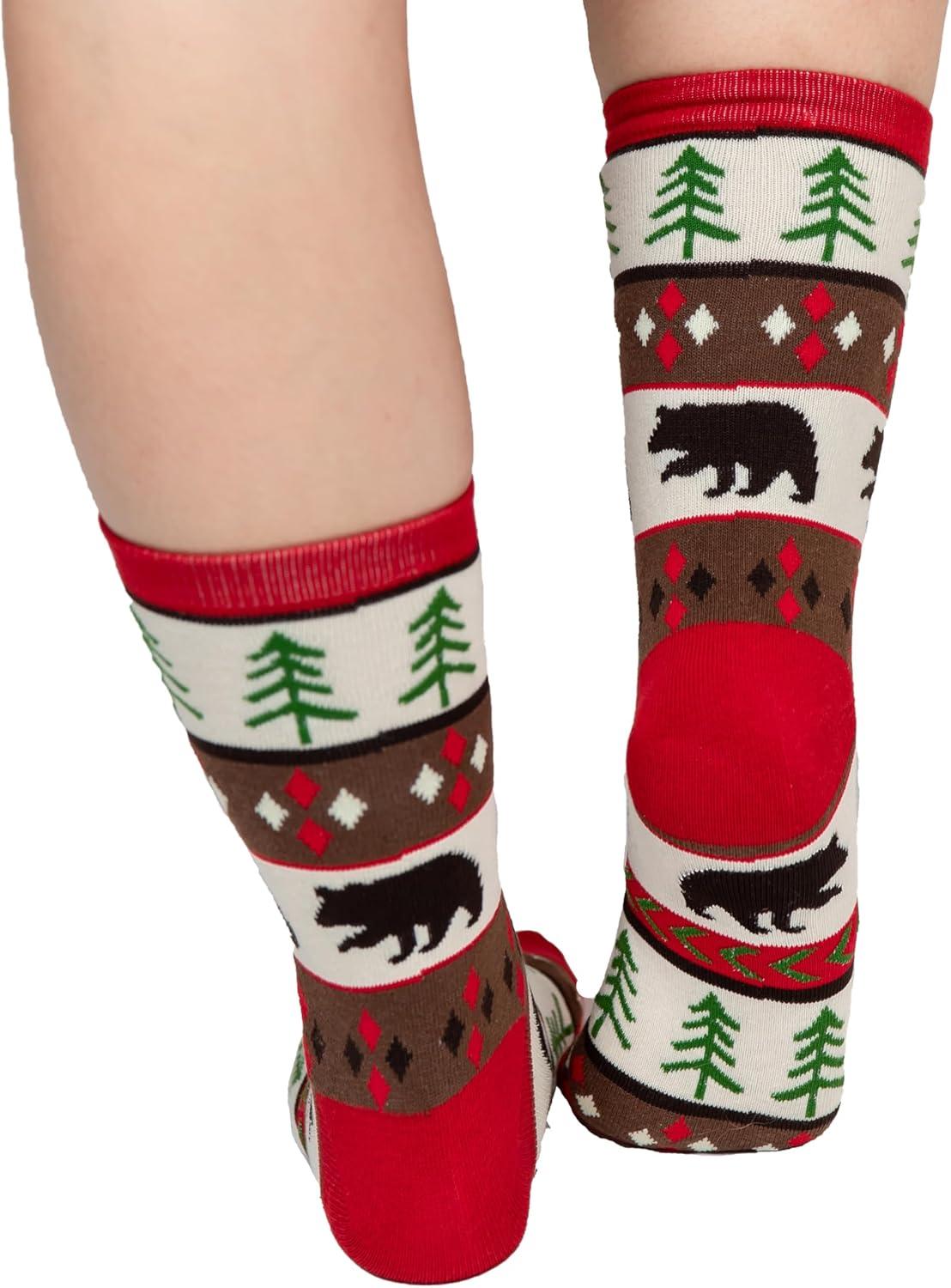 imageLazyOnes Men and Womens Novelty Crew Socks Funny Gifts For Men and Women Christmas SocksBear Fair Isle