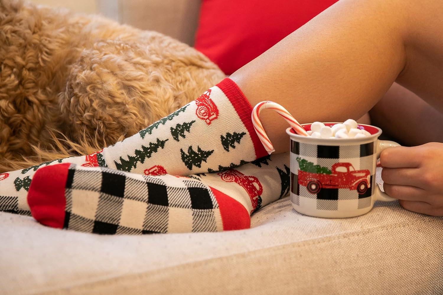 imageLazyOnes Men and Womens Novelty Crew Socks Funny Gifts For Men and Women Christmas SocksChristmas Truck