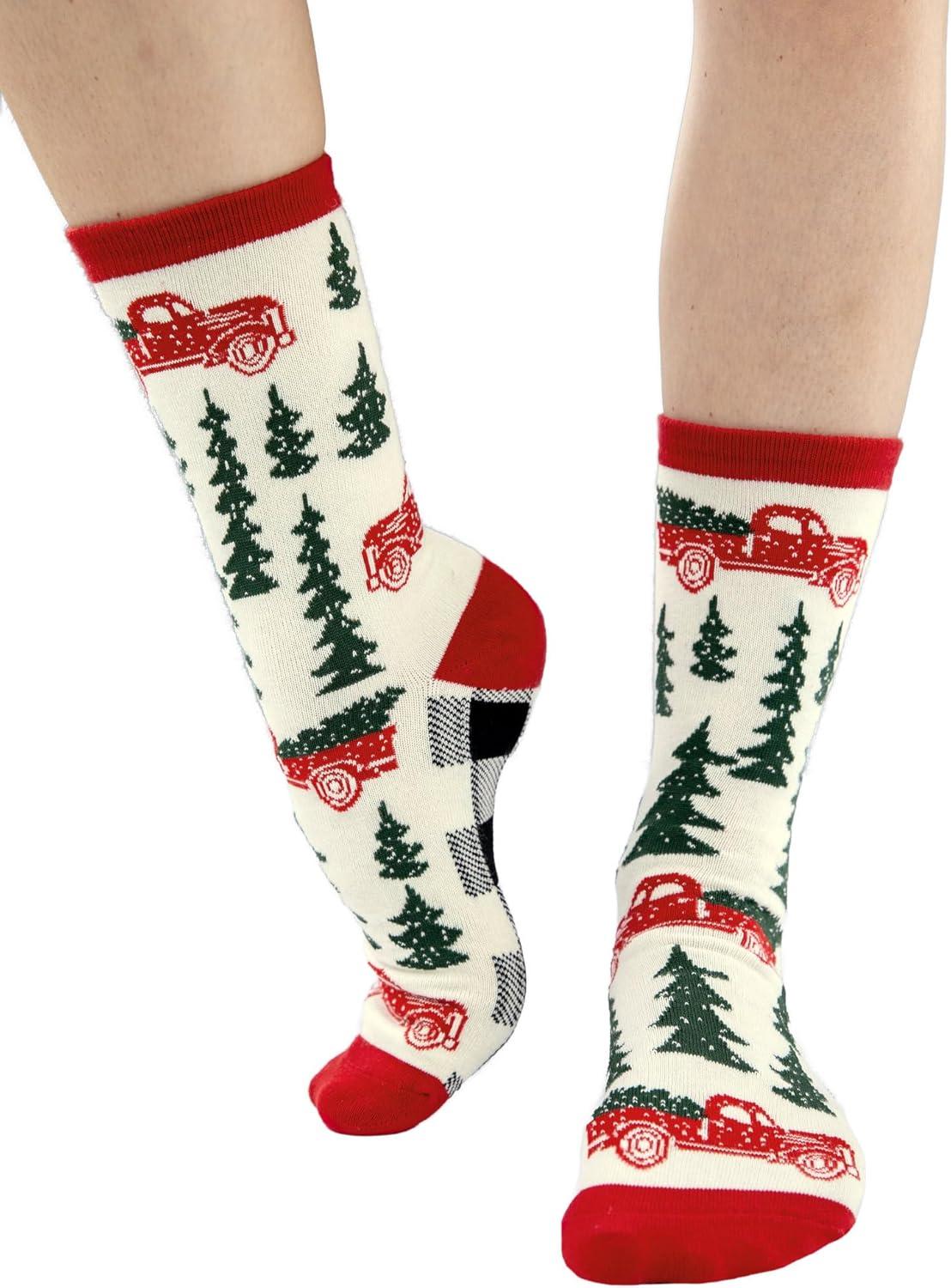 imageLazyOnes Men and Womens Novelty Crew Socks Funny Gifts For Men and Women Christmas SocksChristmas Truck