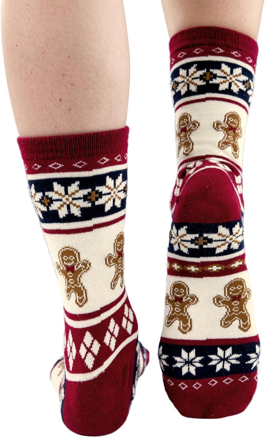 imageLazyOnes Men and Womens Novelty Crew Socks Funny Gifts For Men and Women Christmas SocksGinger Bread Fair Isle