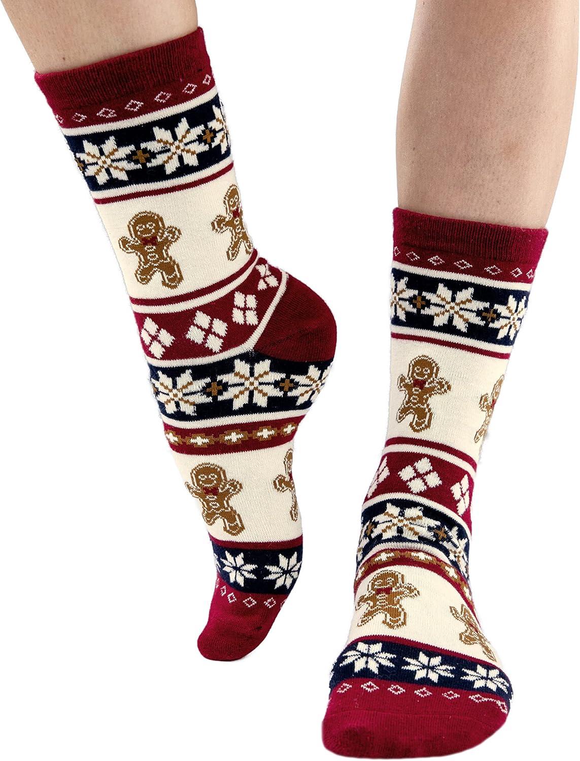 imageLazyOnes Men and Womens Novelty Crew Socks Funny Gifts For Men and Women Christmas SocksGinger Bread Fair Isle