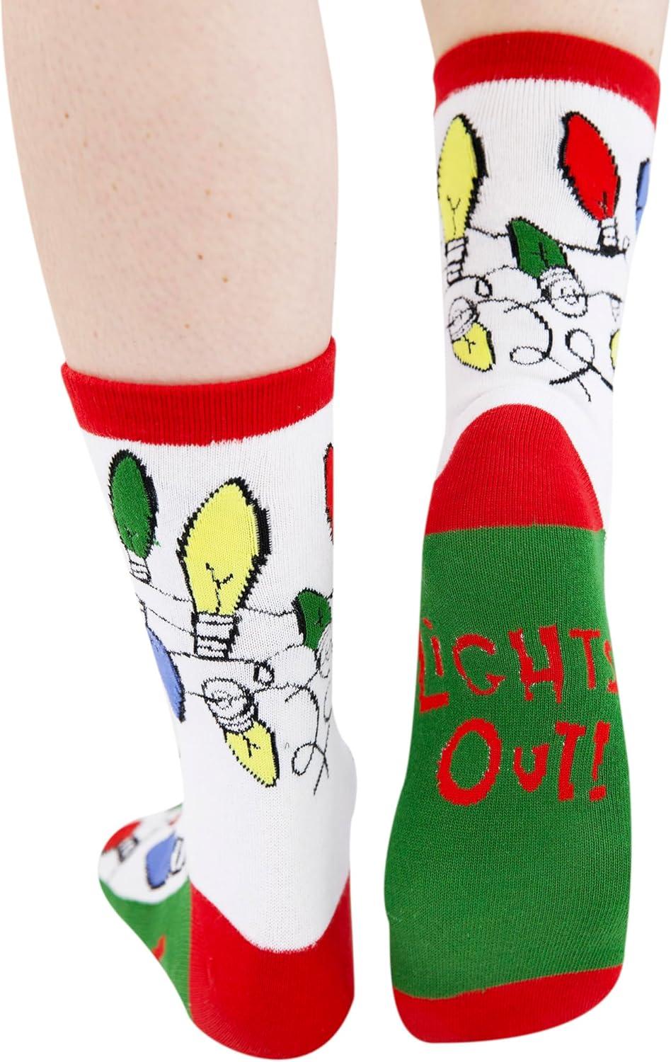 imageLazyOnes Men and Womens Novelty Crew Socks Funny Gifts For Men and Women Christmas SocksLights Out