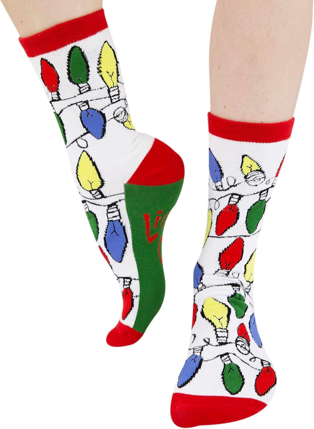 imageLazyOnes Men and Womens Novelty Crew Socks Funny Gifts For Men and Women Christmas SocksLights Out
