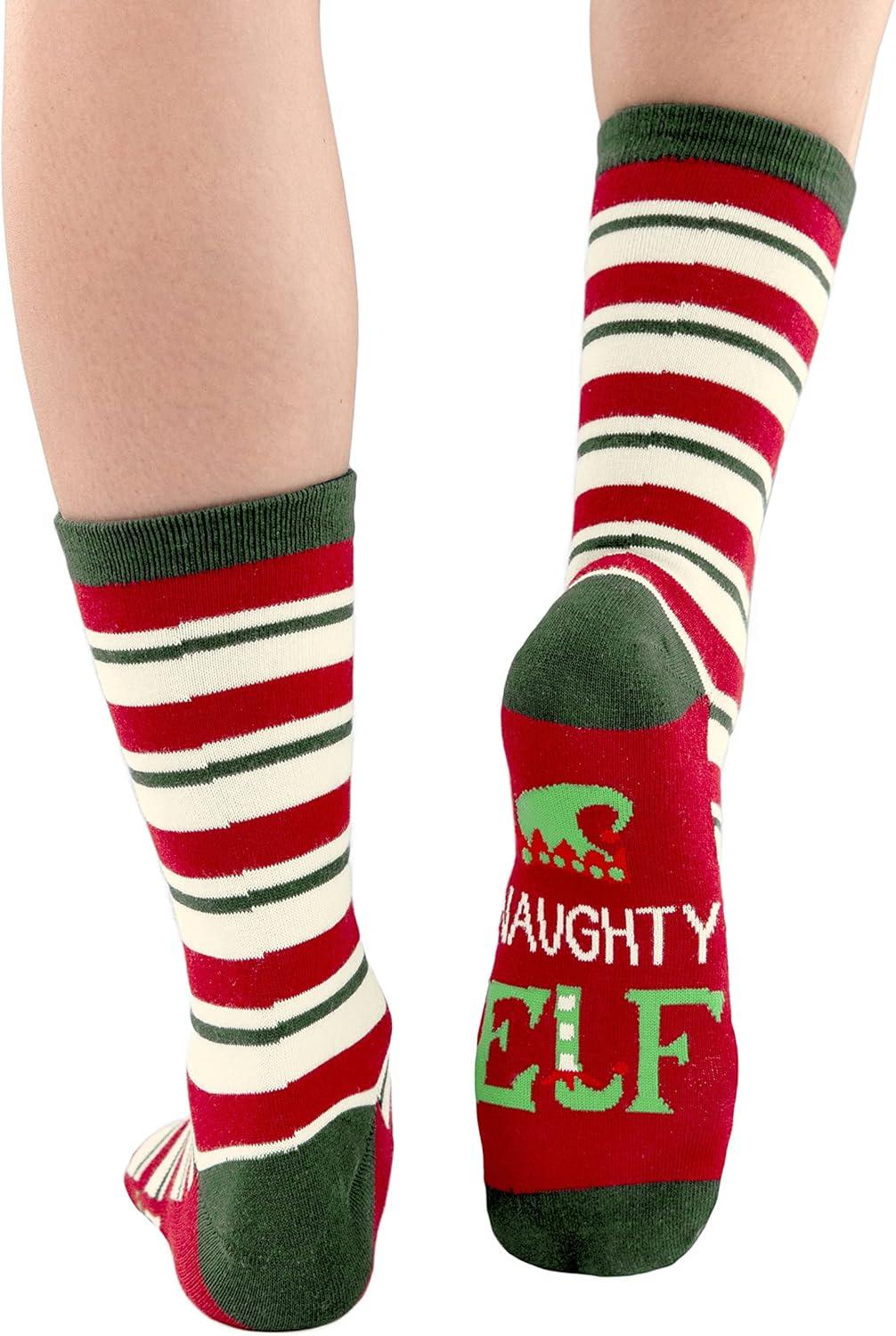 imageLazyOnes Men and Womens Novelty Crew Socks Funny Gifts For Men and Women Christmas SocksNaughty Elf