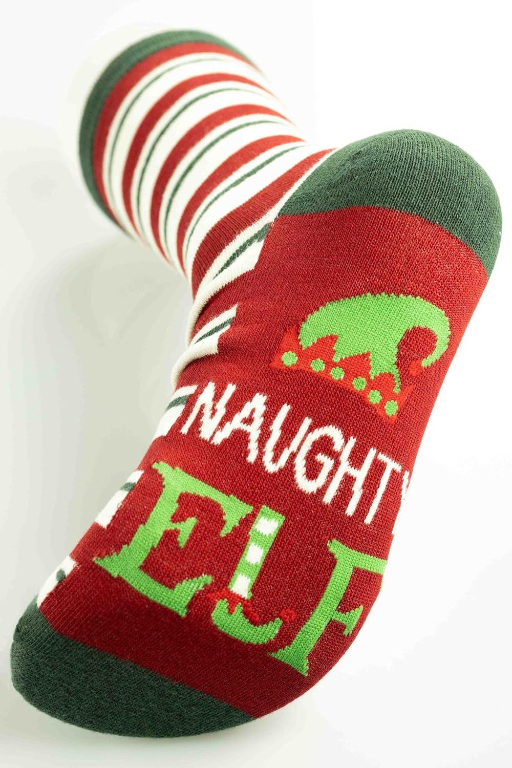imageLazyOnes Men and Womens Novelty Crew Socks Funny Gifts For Men and Women Christmas SocksNaughty Elf