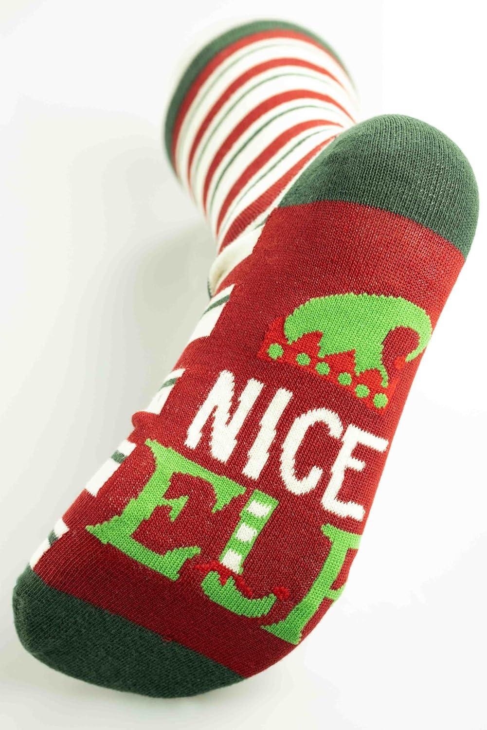 imageLazyOnes Men and Womens Novelty Crew Socks Funny Gifts For Men and Women Christmas SocksNice Elf