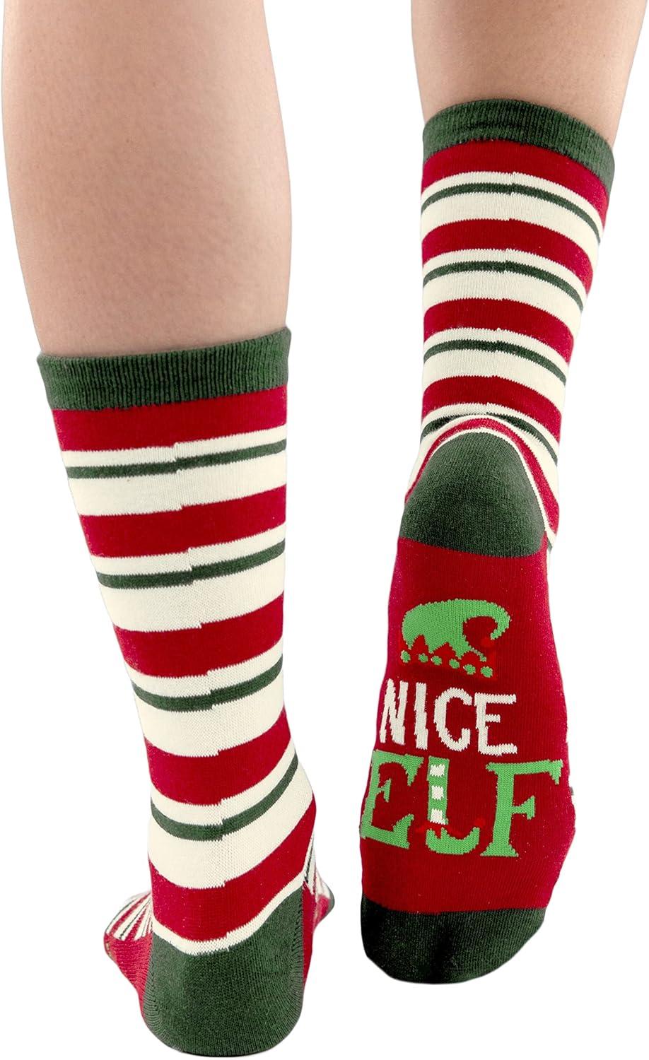 imageLazyOnes Men and Womens Novelty Crew Socks Funny Gifts For Men and Women Christmas SocksNice Elf