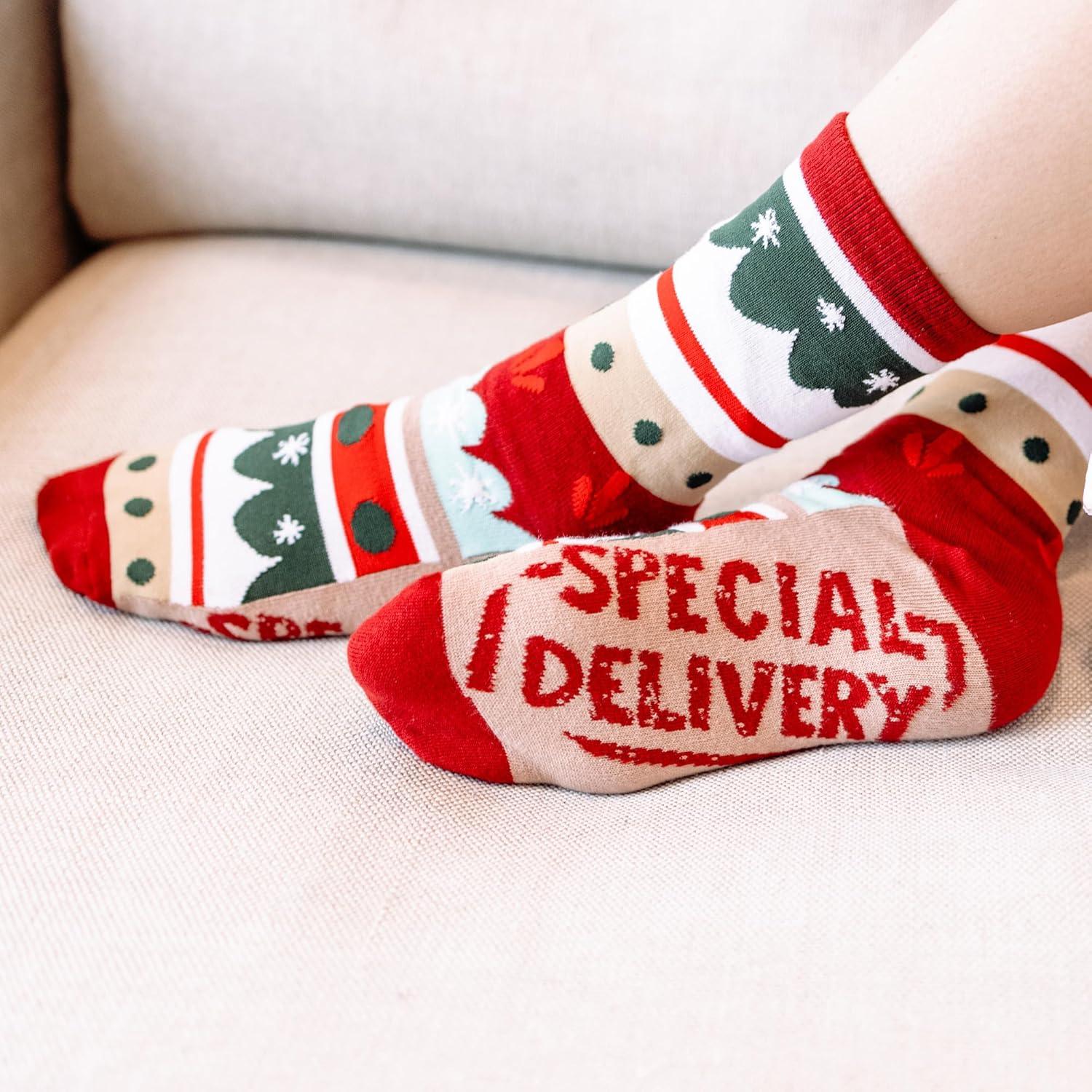 imageLazyOnes Men and Womens Novelty Crew Socks Funny Gifts For Men and Women Christmas SocksSpecial Delivery