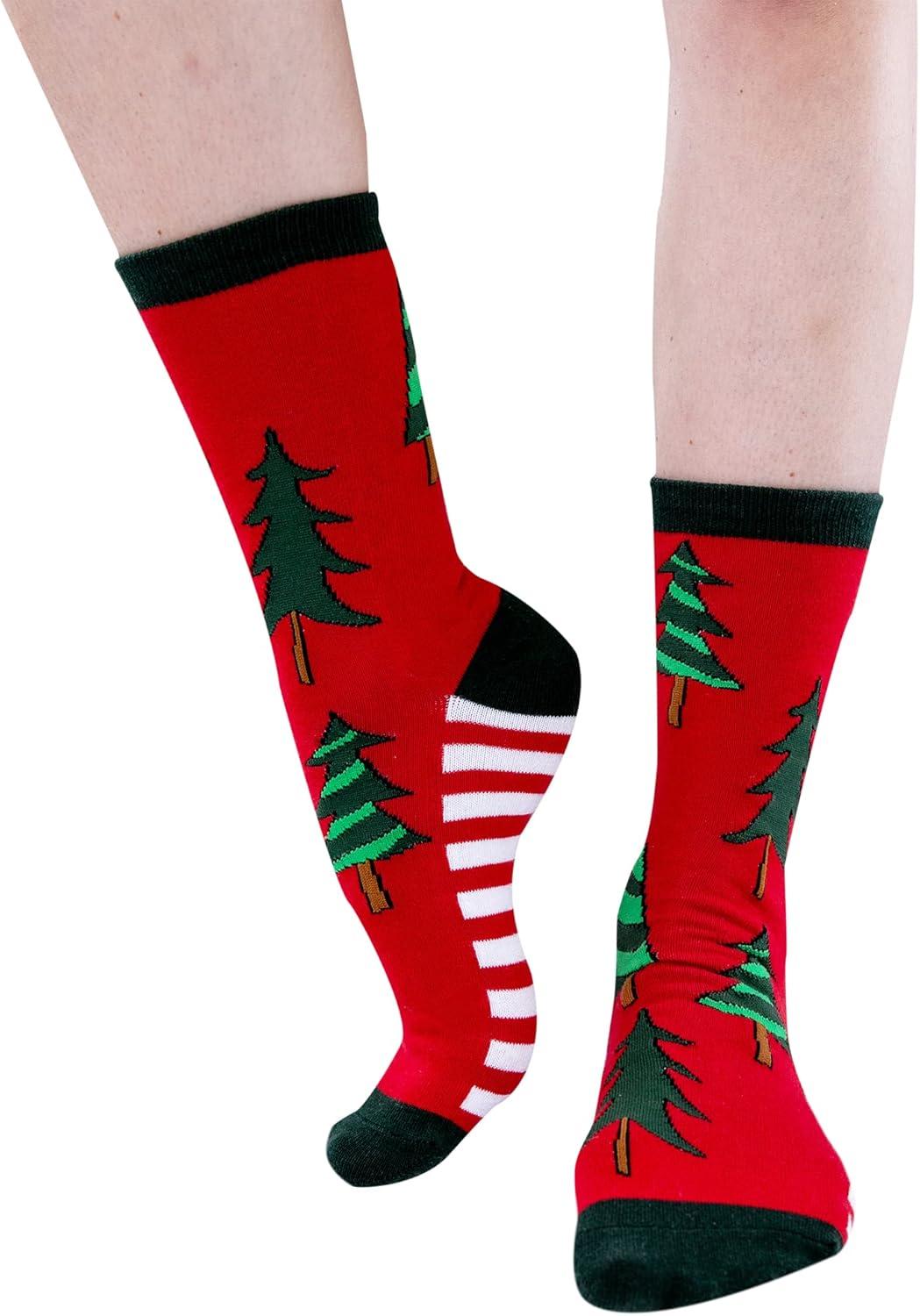 imageLazyOnes Men and Womens Novelty Crew Socks Funny Gifts For Men and Women Christmas SocksStriped Tree