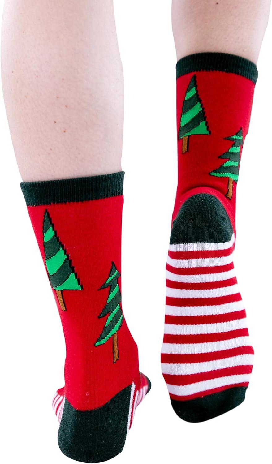 imageLazyOnes Men and Womens Novelty Crew Socks Funny Gifts For Men and Women Christmas SocksStriped Tree