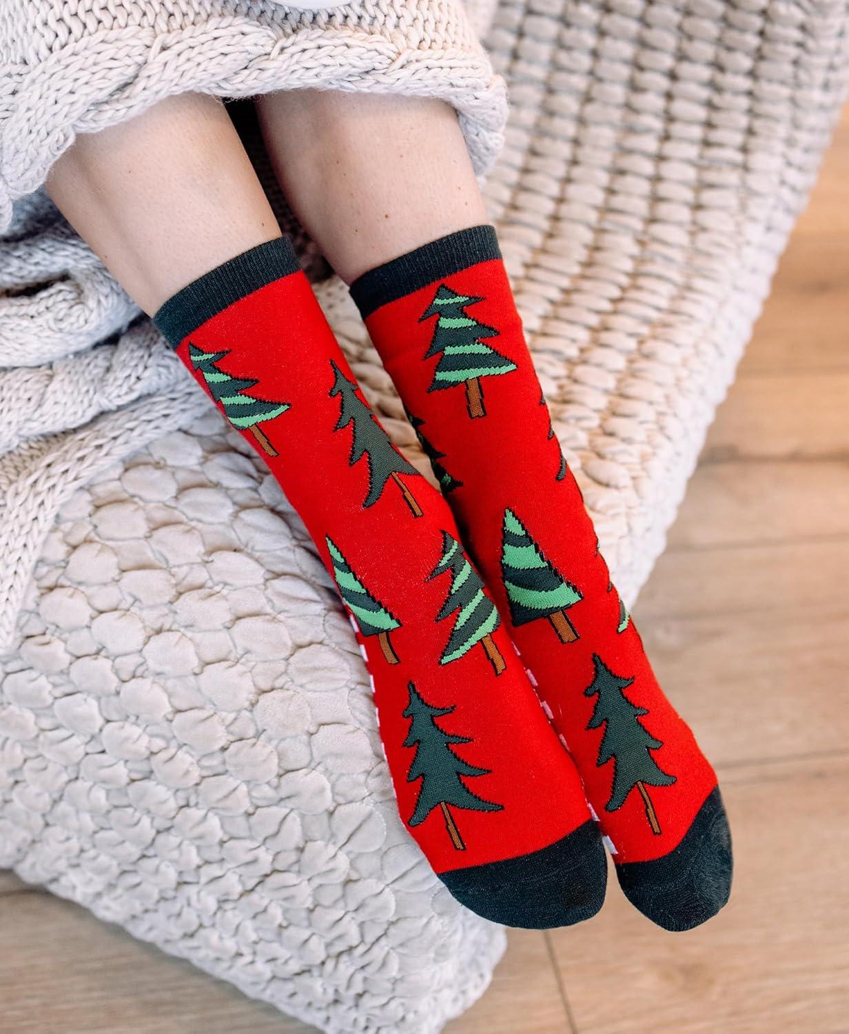 imageLazyOnes Men and Womens Novelty Crew Socks Funny Gifts For Men and Women Christmas SocksStriped Tree