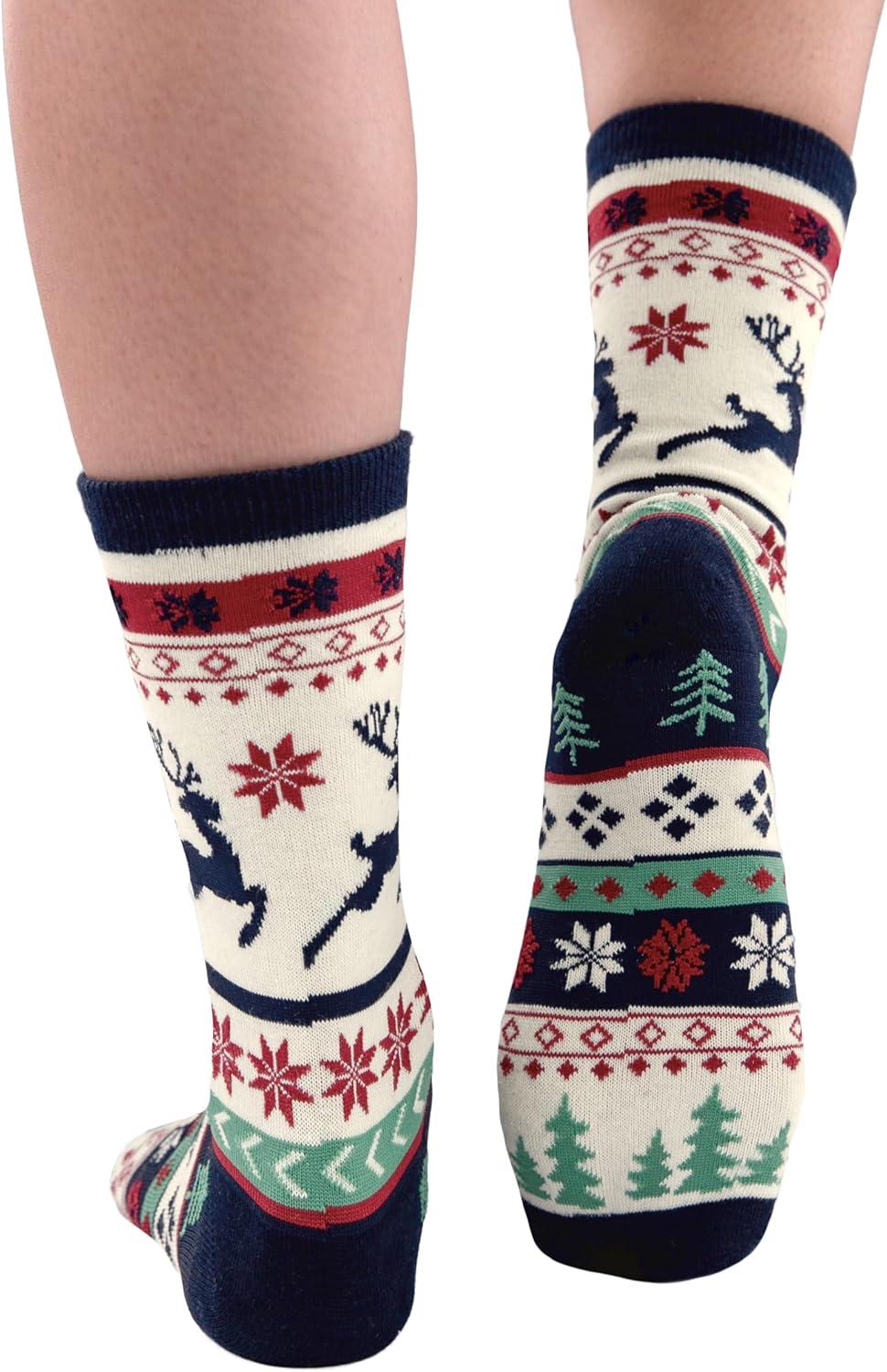 imageLazyOnes Men and Womens Novelty Crew Socks Funny Gifts For Men and Women Christmas SocksTree Fair Isle