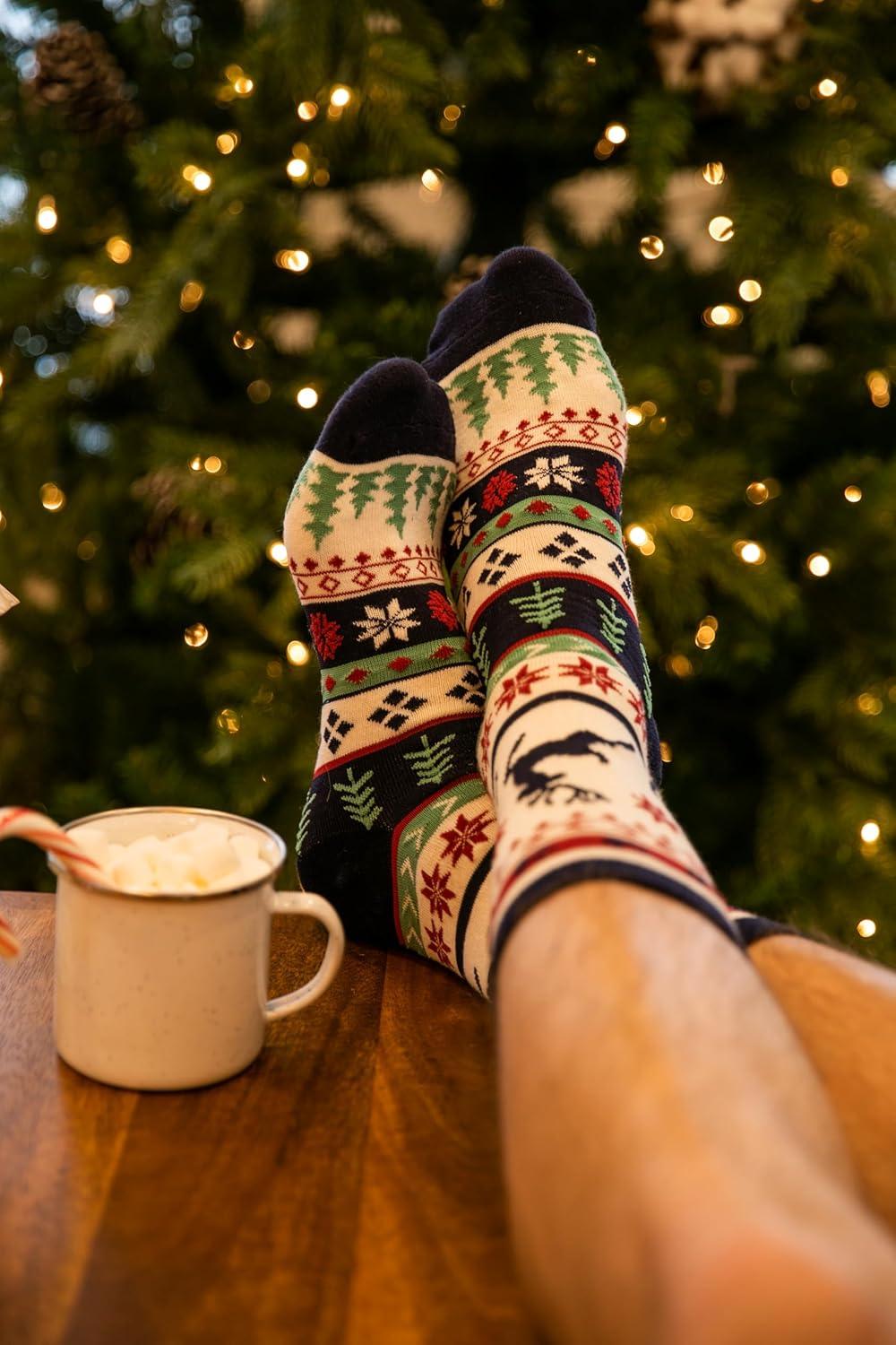 imageLazyOnes Men and Womens Novelty Crew Socks Funny Gifts For Men and Women Christmas SocksTree Fair Isle