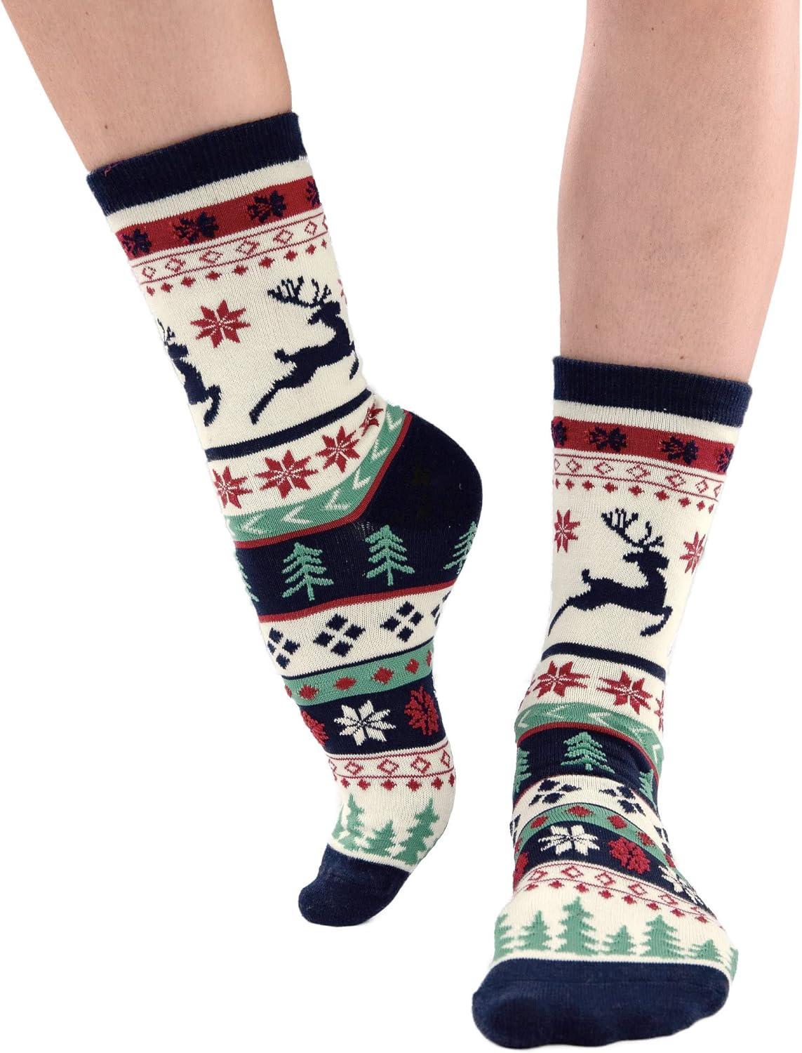 imageLazyOnes Men and Womens Novelty Crew Socks Funny Gifts For Men and Women Christmas SocksTree Fair Isle