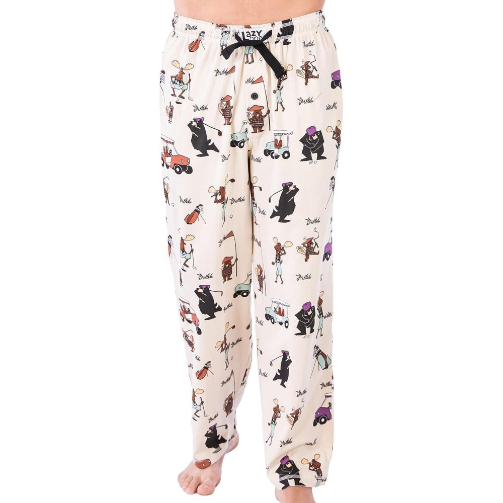imageLazy One Animal Pajama Pants for Men Mens Separate Bottoms Lounge Pants Moose Bear Beaver Golf Bag Cart Golfers Medium