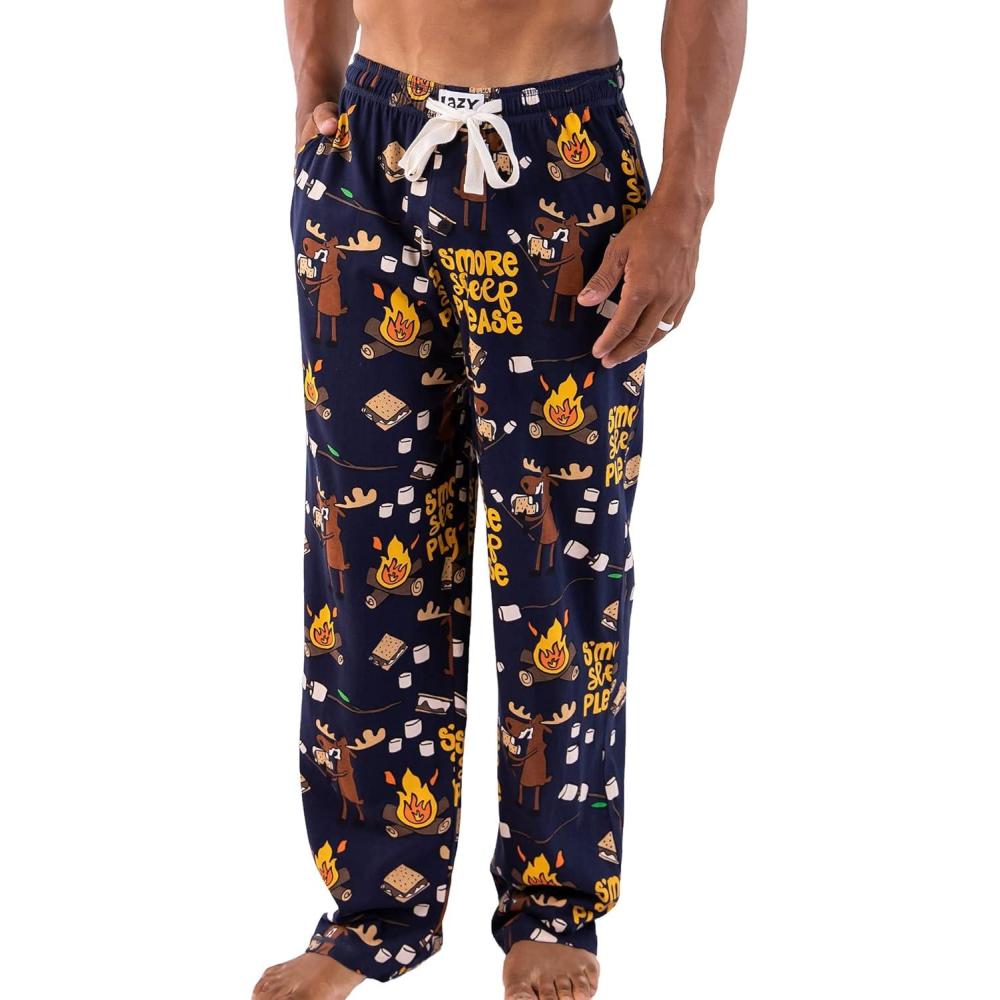 imageLazy One Funny Moose Pajama Pants for Men Mens Separate Bottoms Lounge PantsDark Blue Smore Sleep Mens Pj Pant