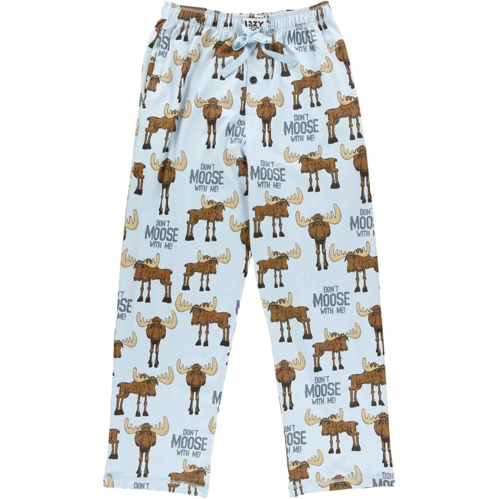 imageLazy One Funny Moose Pajama Pants for Men Mens Separate Bottoms Lounge PantsDont Moose Blue Pajama Pants